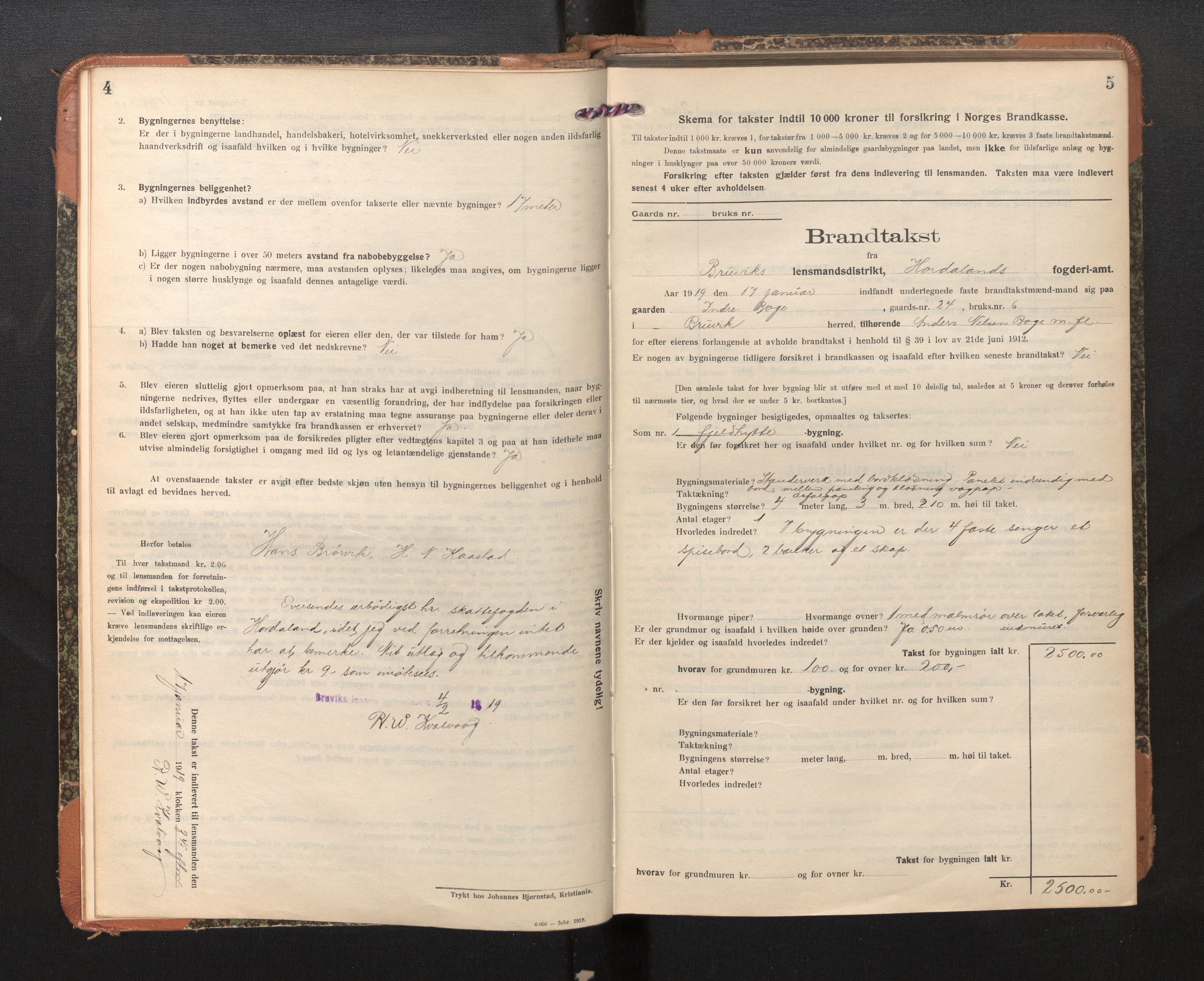 Lensmannen i Bruvik, AV/SAB-A-31301/0012/L0009: Branntakstprotokoll, skjematakst, 1918-1925, p. 4-5