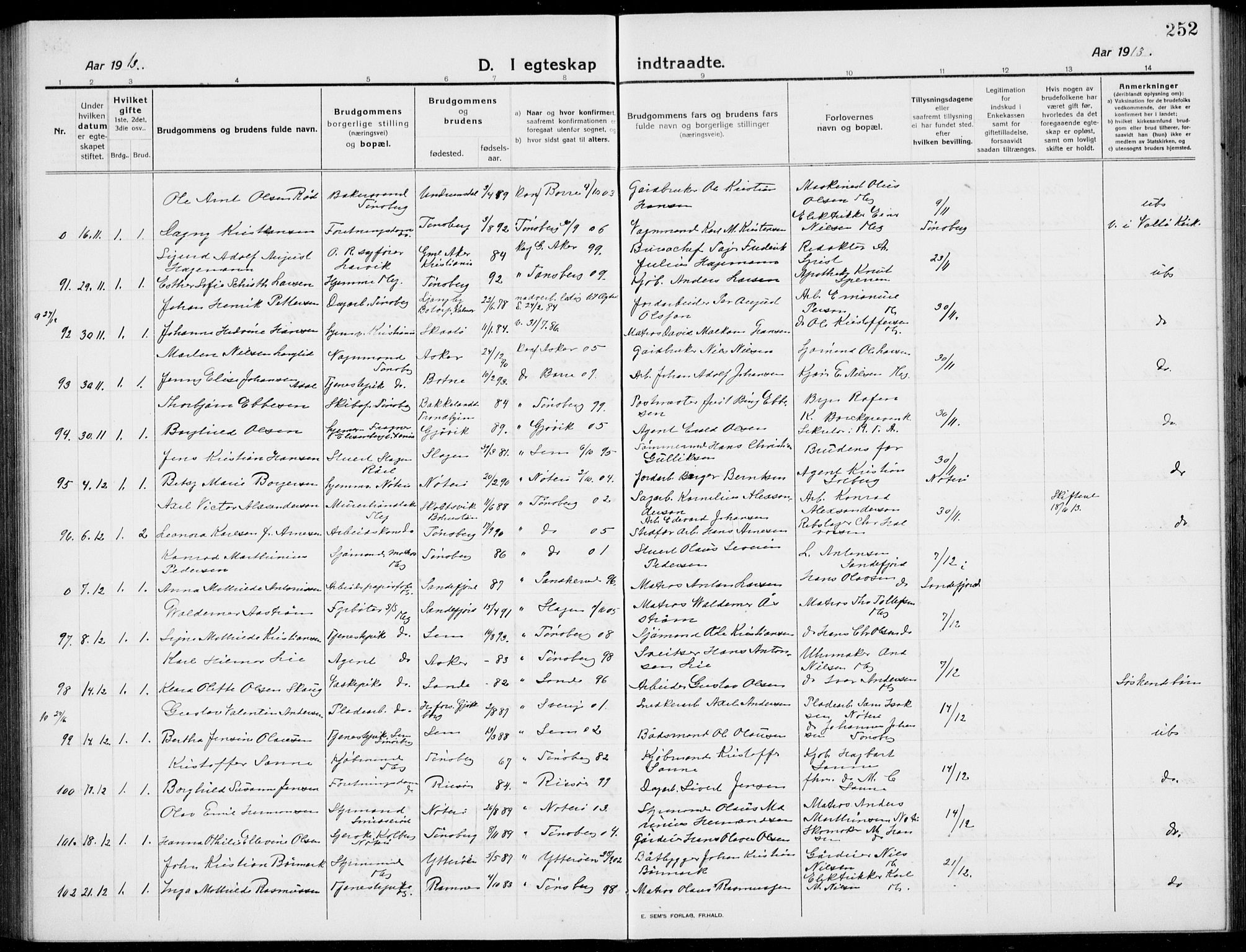 Tønsberg kirkebøker, AV/SAKO-A-330/G/Ga/L0009: Parish register (copy) no. 9, 1913-1920, p. 252