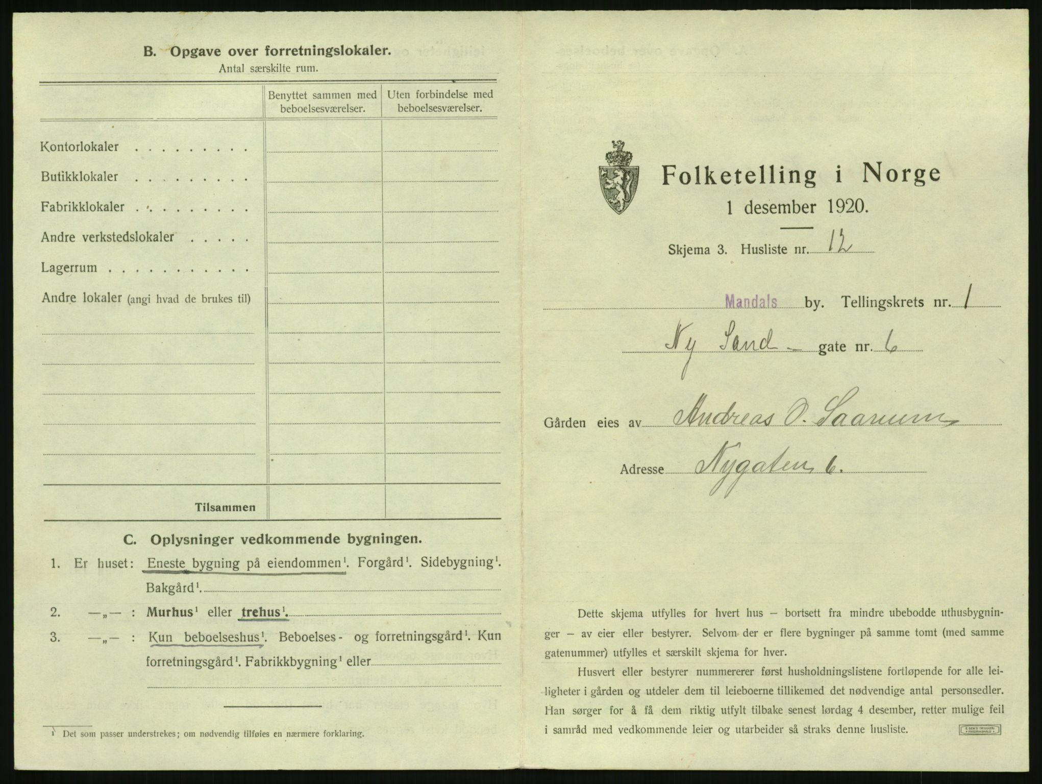 SAK, 1920 census for Mandal, 1920, p. 67