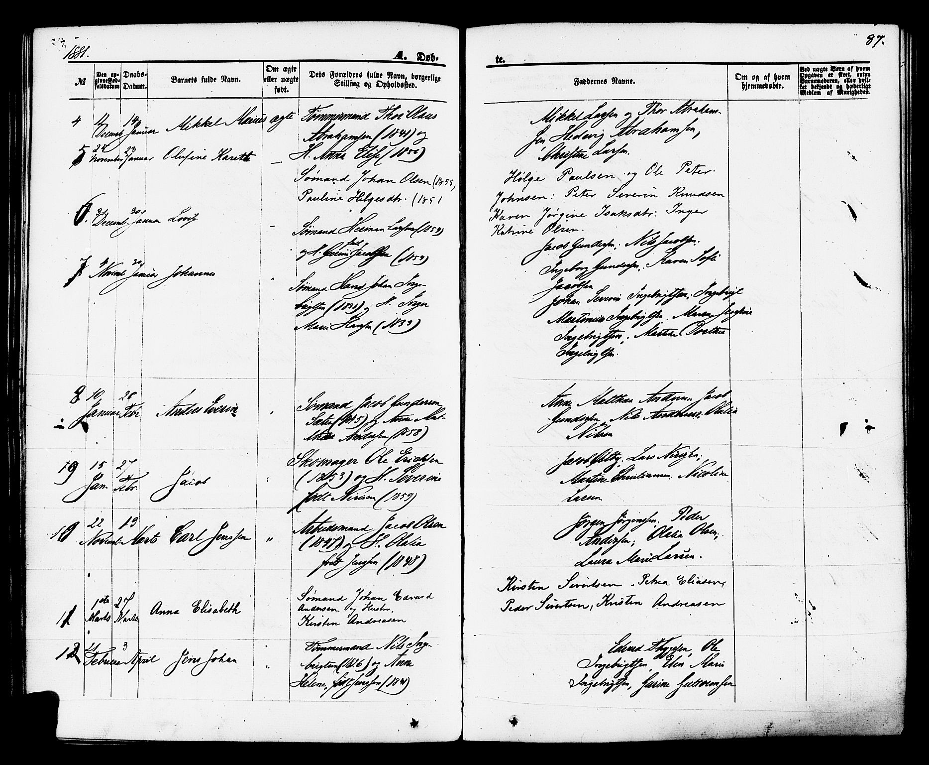 Brevik kirkebøker, AV/SAKO-A-255/F/Fa/L0006: Parish register (official) no. 6, 1866-1881, p. 87