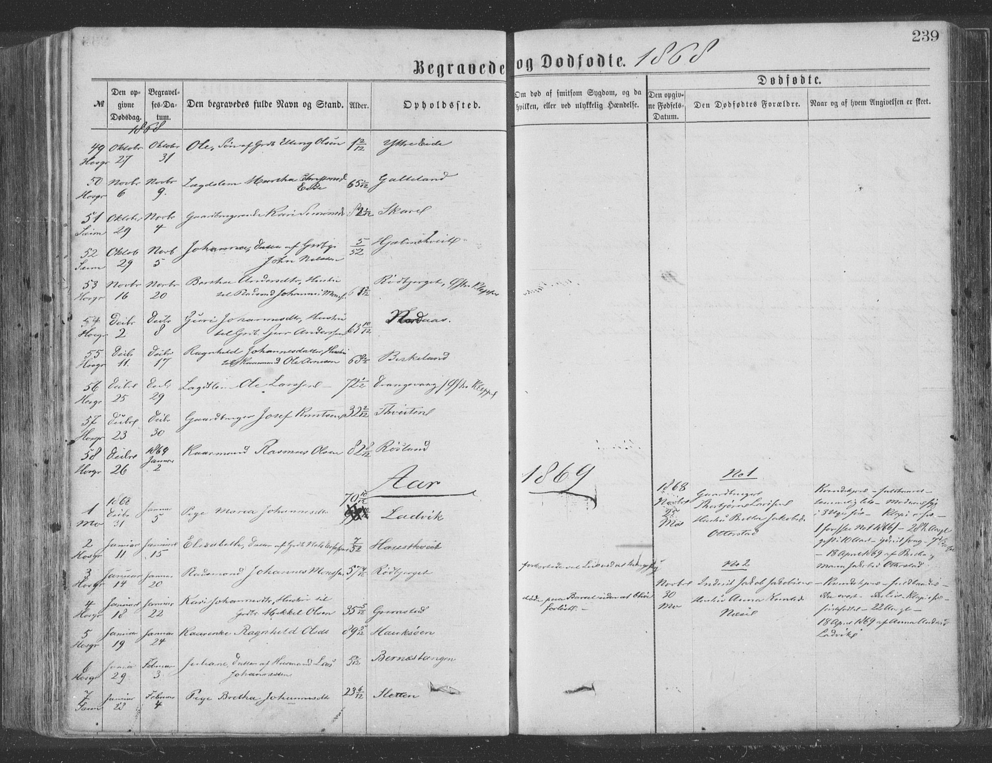 Hosanger sokneprestembete, AV/SAB-A-75801/H/Haa: Parish register (official) no. A 9, 1864-1876, p. 239