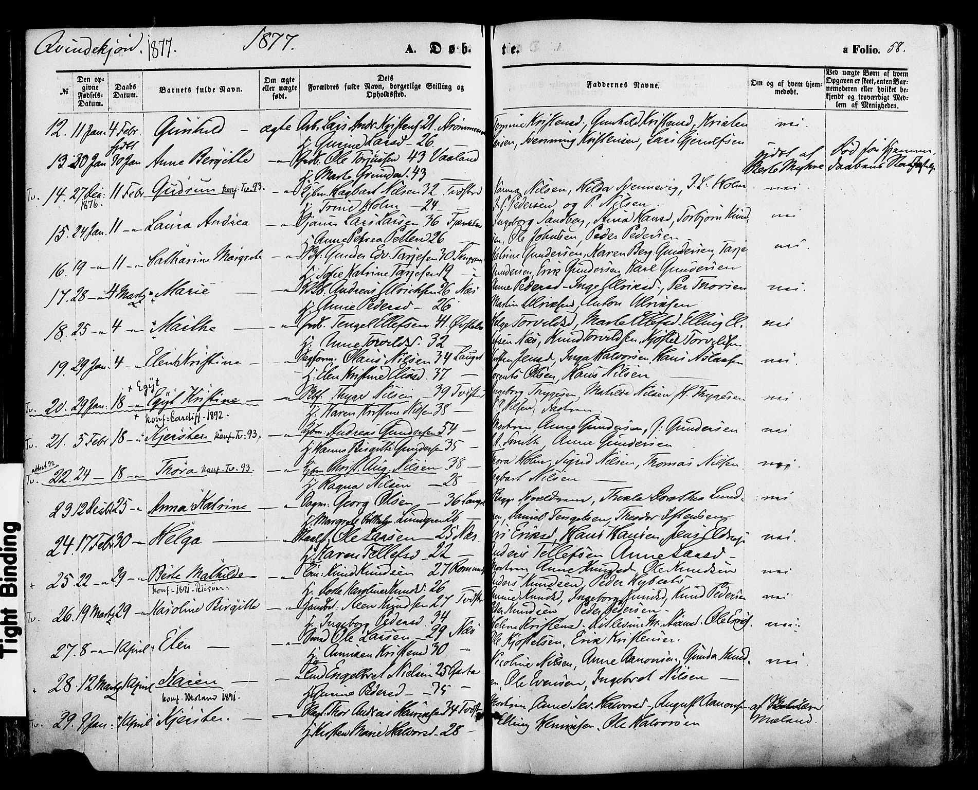 Holt sokneprestkontor, AV/SAK-1111-0021/F/Fa/L0010: Parish register (official) no. A 10, 1872-1885, p. 58