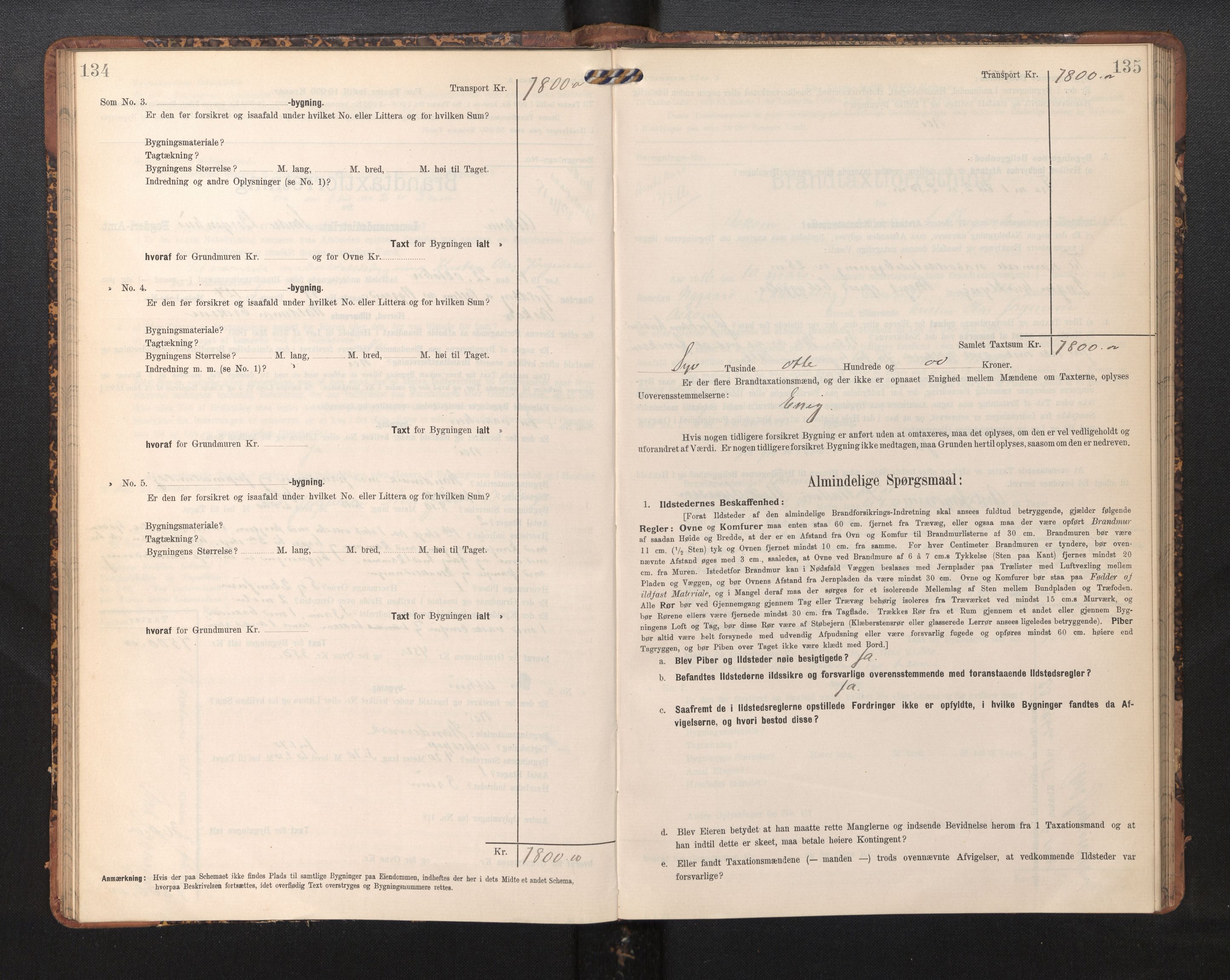 Lensmannen i Askøy, AV/SAB-A-31001/0012/L0006: Branntakstprotokoll, skjematakst, Laksevåg, 1907-1917, p. 134-135