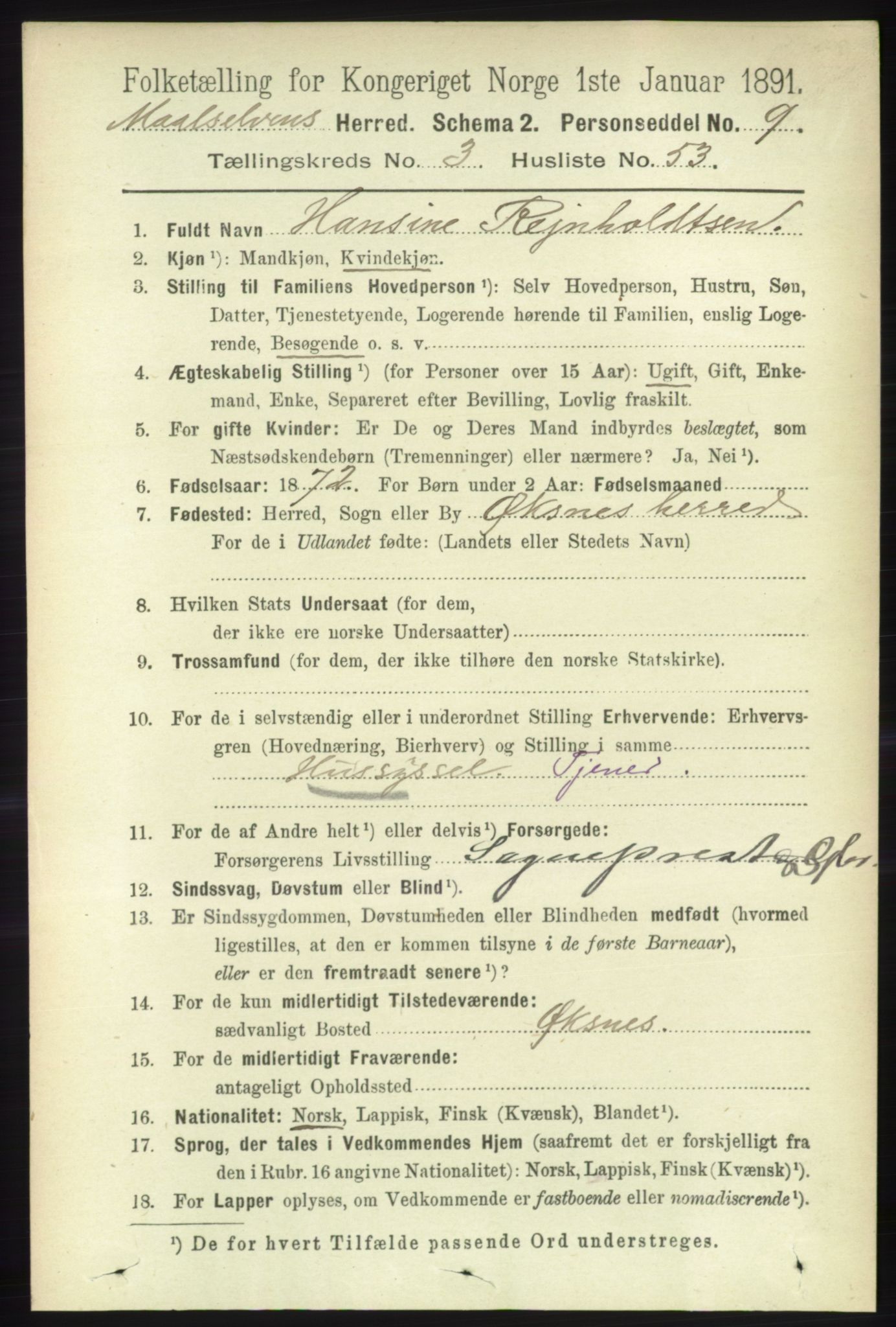 RA, 1891 census for 1924 Målselv, 1891, p. 962