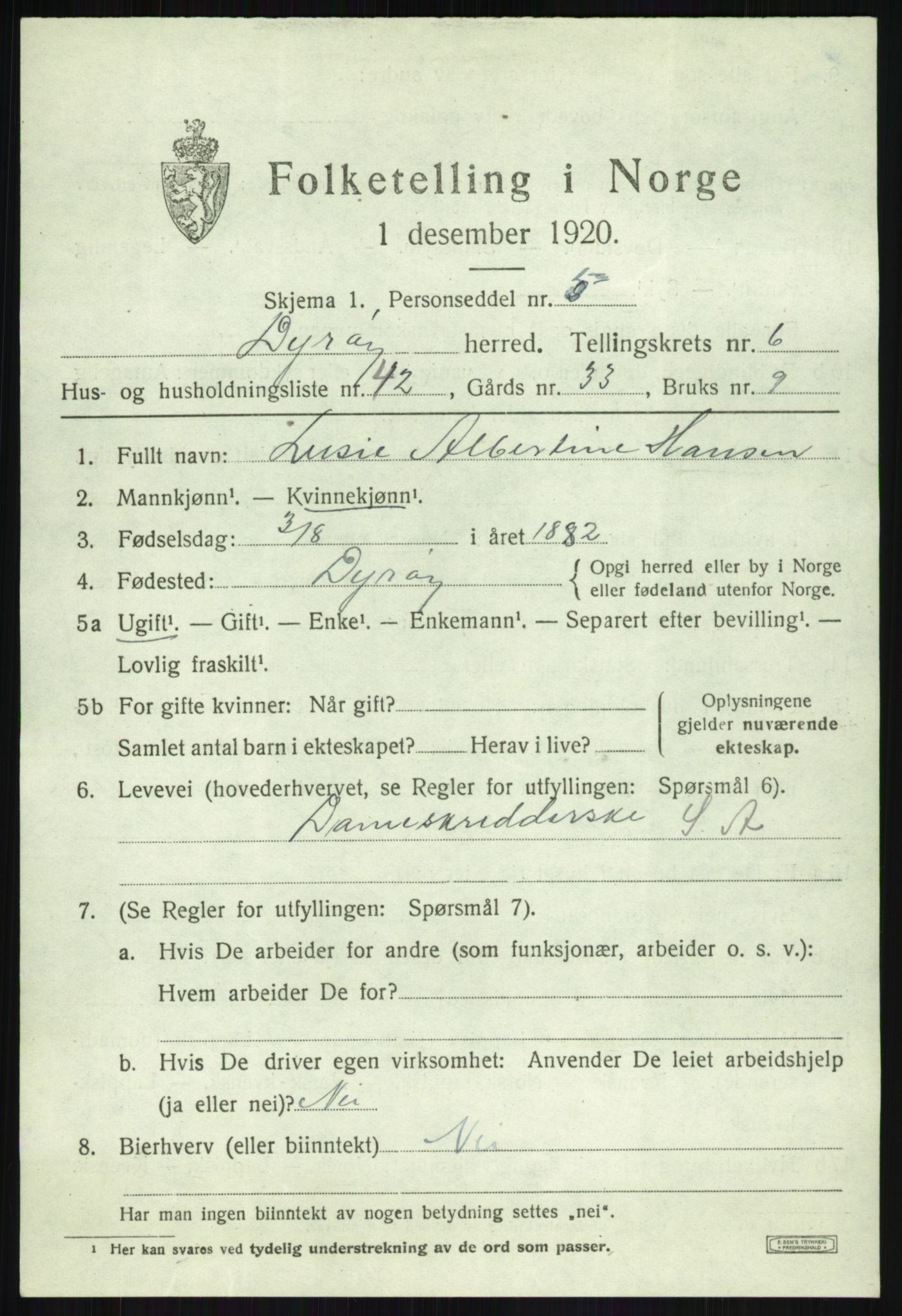 SATØ, 1920 census for Dyrøy, 1920, p. 3615