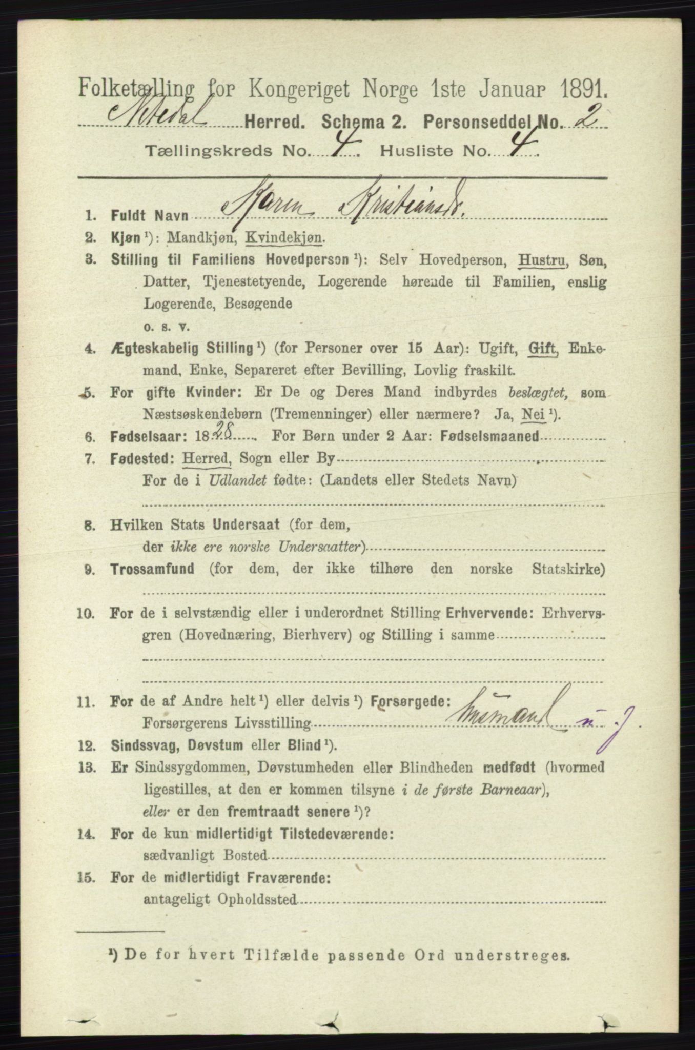 RA, 1891 census for 0233 Nittedal, 1891, p. 1726