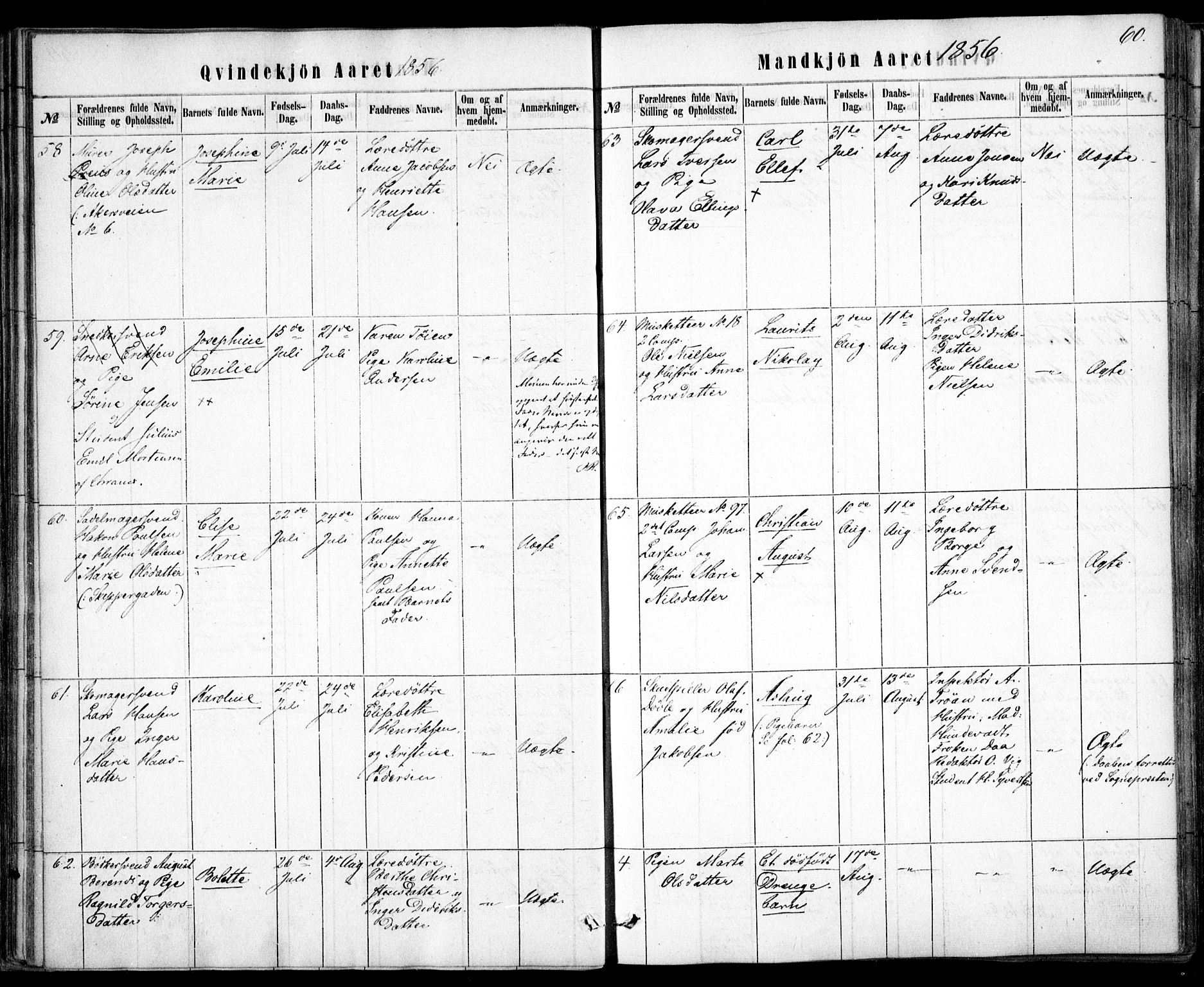 Rikshospitalet prestekontor Kirkebøker, SAO/A-10309b/F/L0004: Parish register (official) no. 4, 1853-1870, p. 60