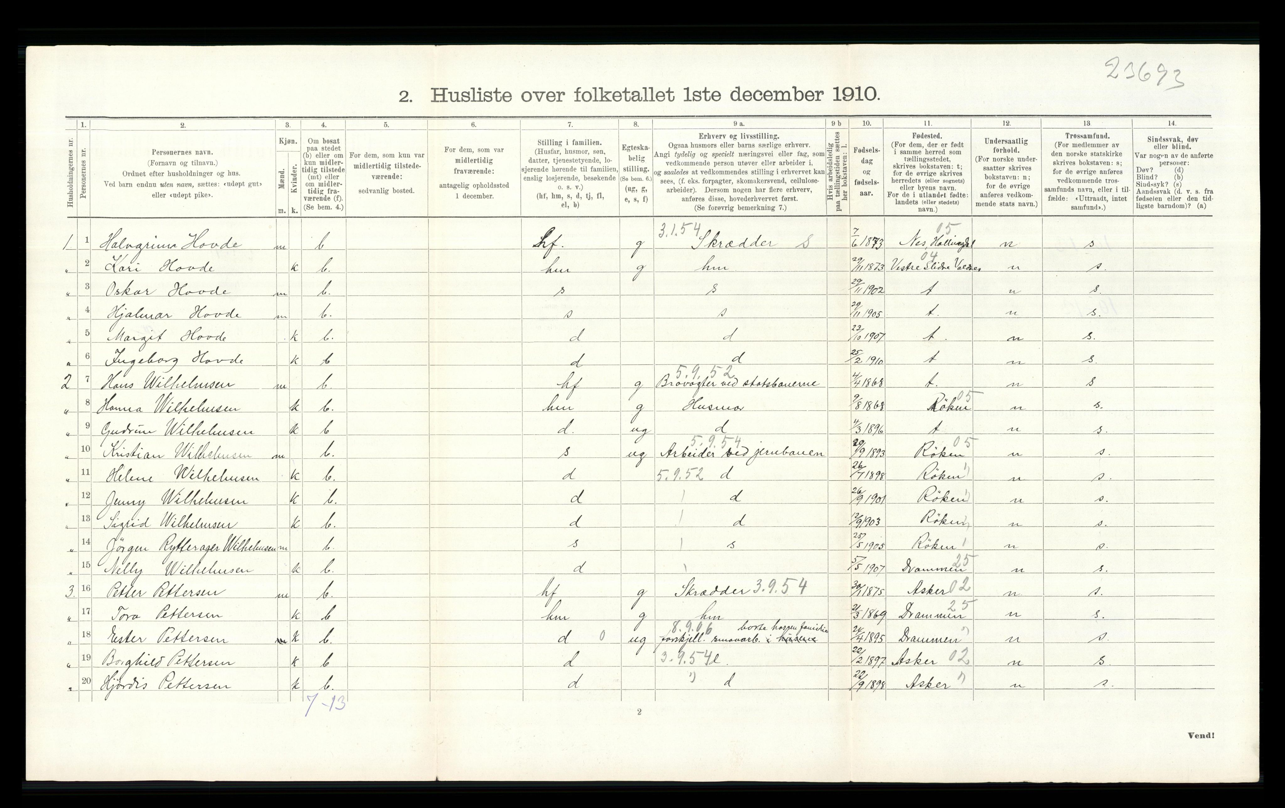 RA, 1910 census for Lier, 1910, p. 301