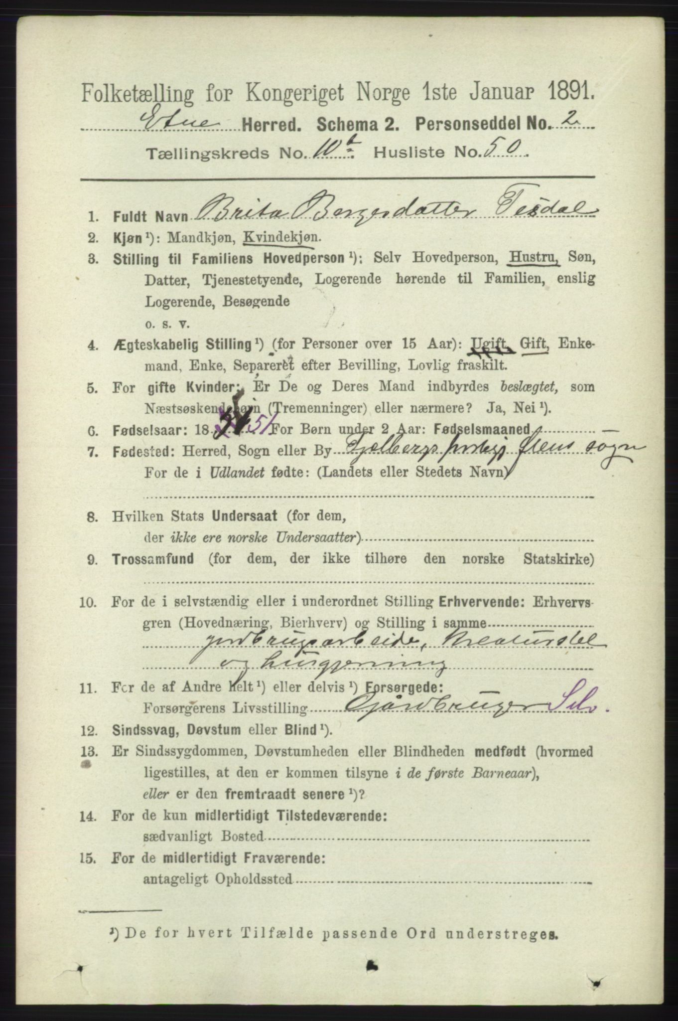 RA, 1891 census for 1211 Etne, 1891, p. 2200