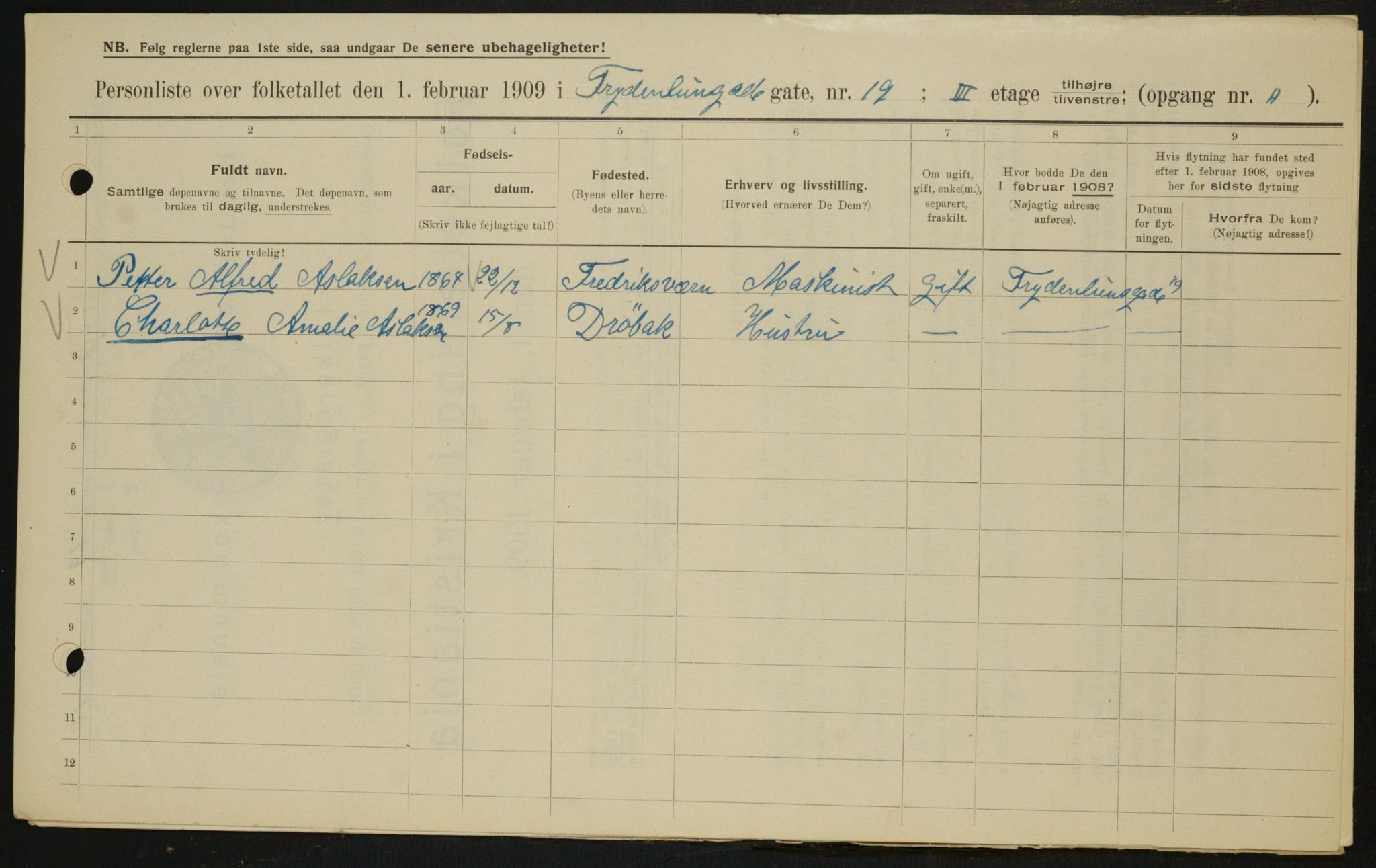 OBA, Municipal Census 1909 for Kristiania, 1909, p. 25809