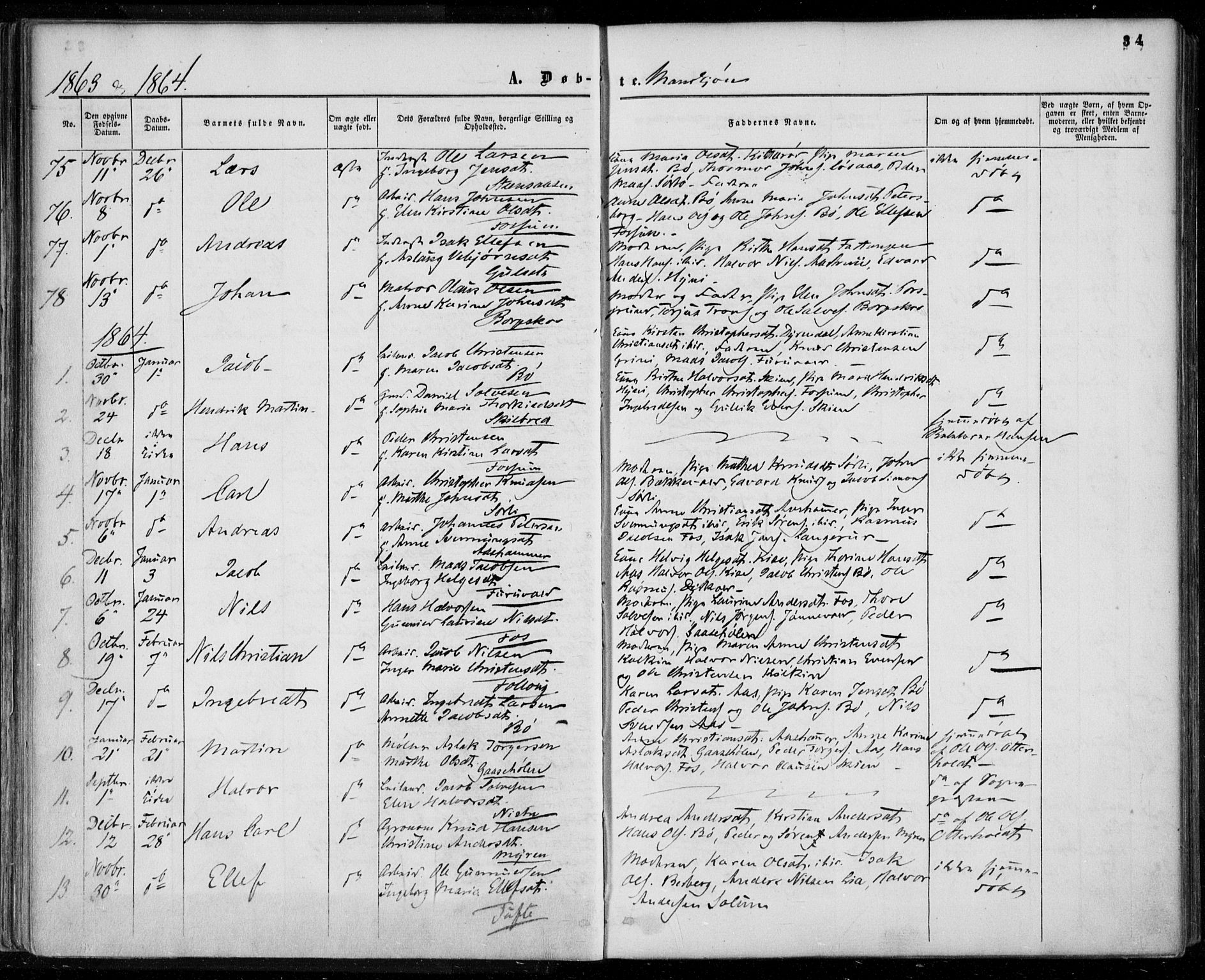 Gjerpen kirkebøker, SAKO/A-265/F/Fa/L0008a: Parish register (official) no. I 8A, 1857-1871, p. 34