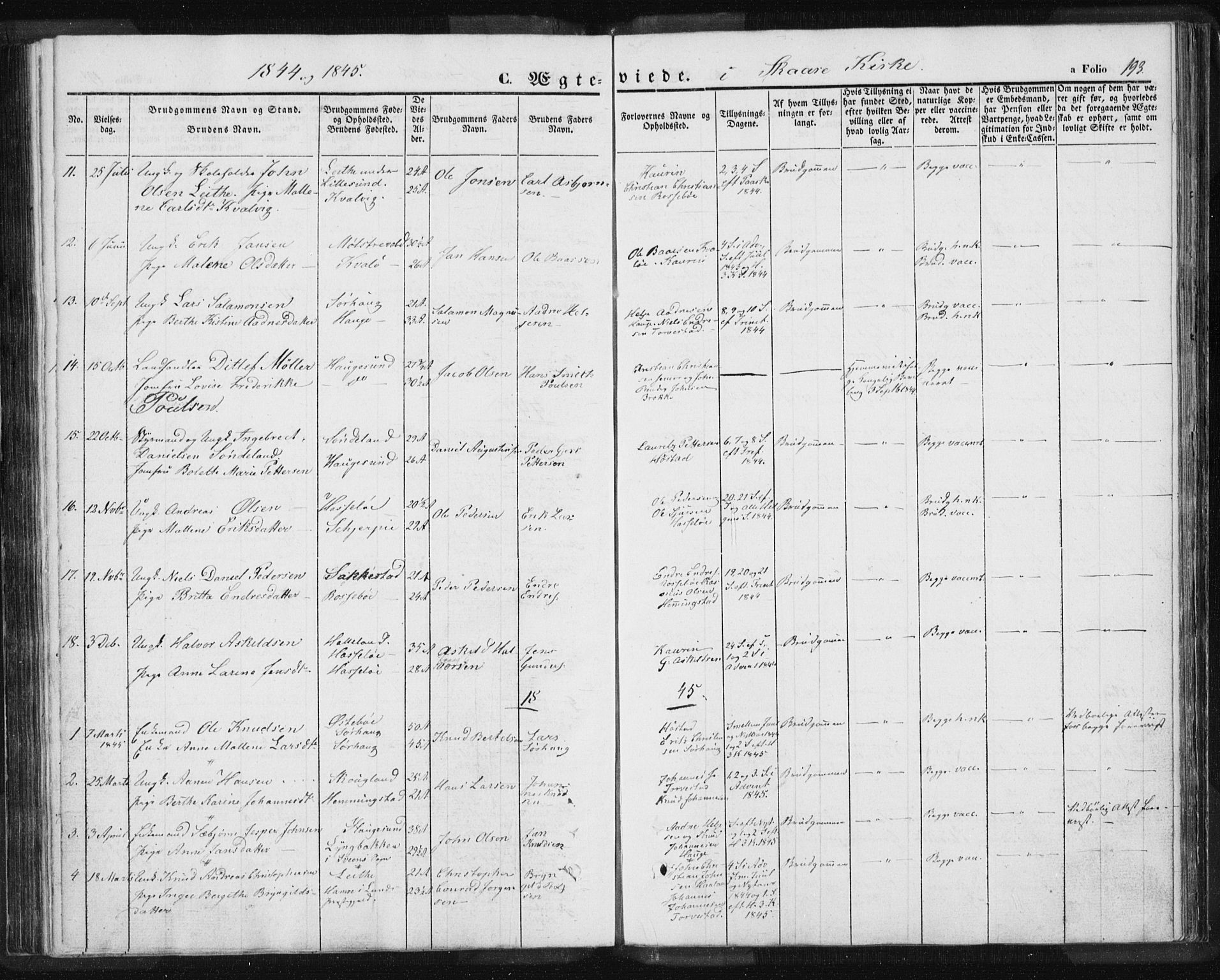 Torvastad sokneprestkontor, AV/SAST-A -101857/H/Ha/Haa/L0006: Parish register (official) no. A 6, 1836-1847, p. 193