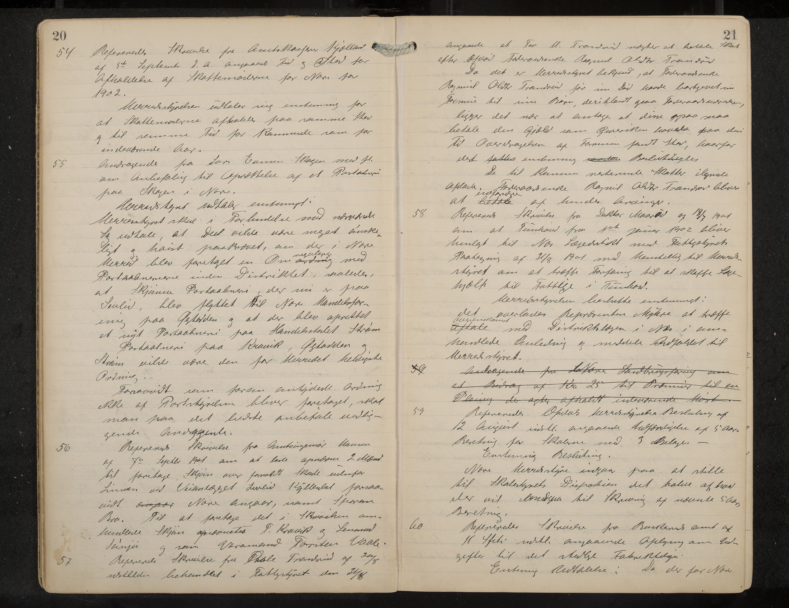 Nore formannskap og sentraladministrasjon, IKAK/0633021-2/A/Aa/L0001: Møtebok, 1901-1911, p. 20-21