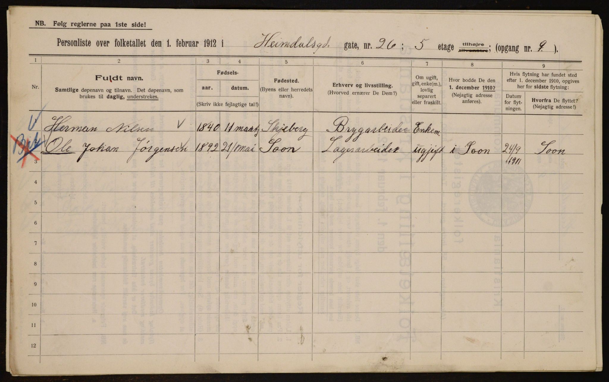 OBA, Municipal Census 1912 for Kristiania, 1912, p. 37259