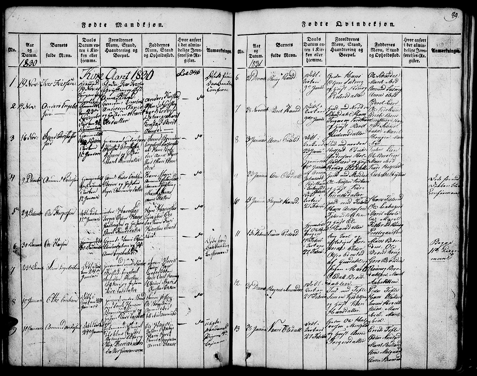 Fron prestekontor, SAH/PREST-078/H/Ha/Hab/L0001: Parish register (copy) no. 1, 1816-1843, p. 89