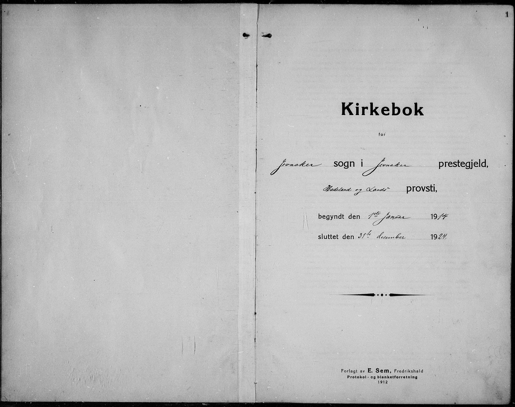 Jevnaker prestekontor, SAH/PREST-116/H/Ha/Haa/L0012: Parish register (official) no. 12, 1914-1924, p. 1