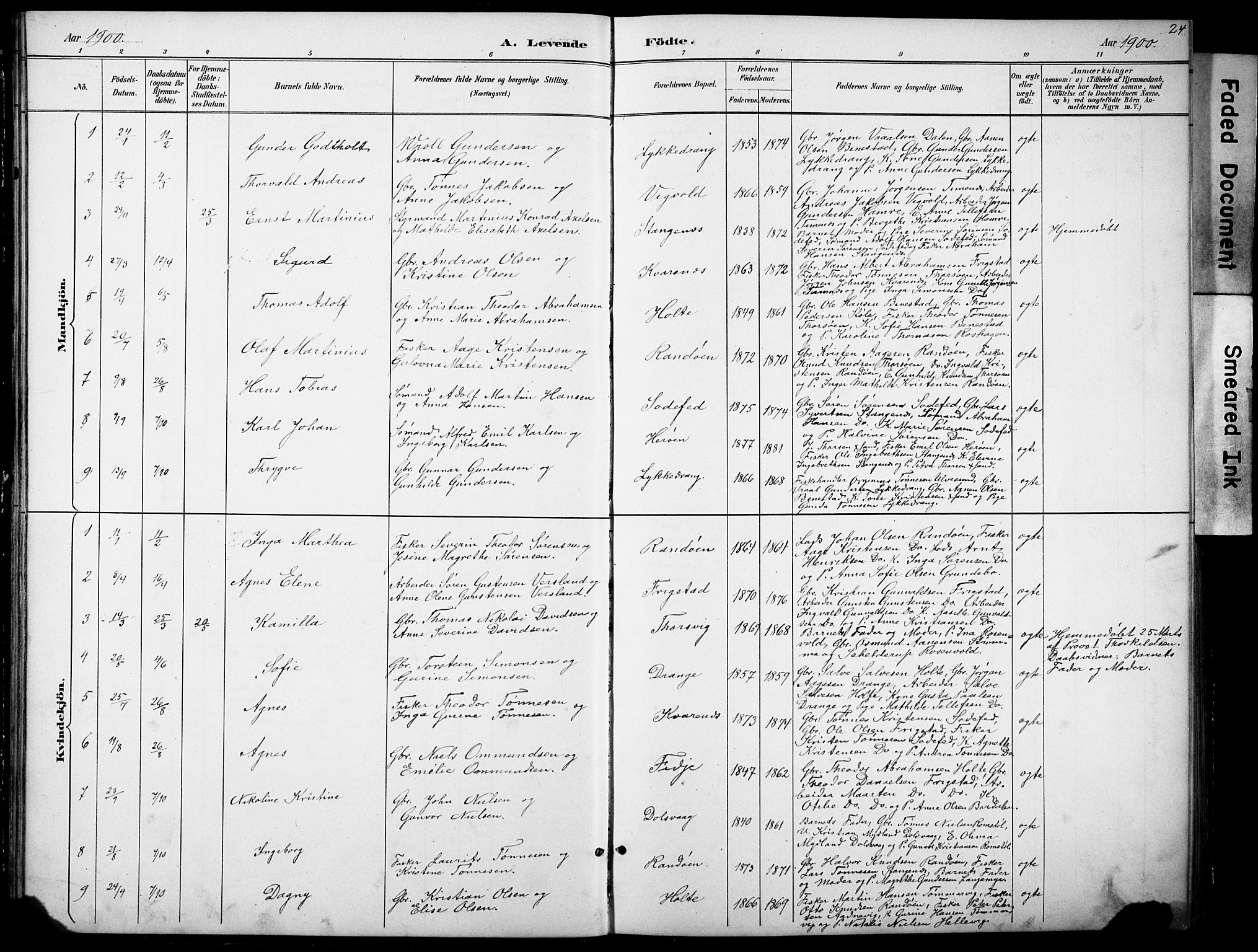 Oddernes sokneprestkontor, SAK/1111-0033/F/Fb/Fbb/L0002: Parish register (copy) no. B 2, 1889-1933, p. 24