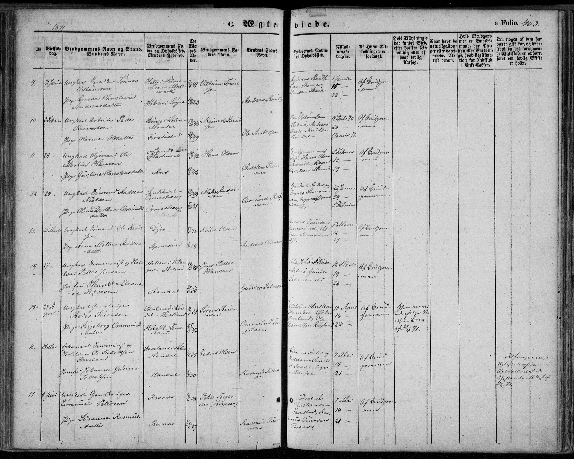 Mandal sokneprestkontor, AV/SAK-1111-0030/F/Fa/Faa/L0014: Parish register (official) no. A 14, 1859-1872, p. 403