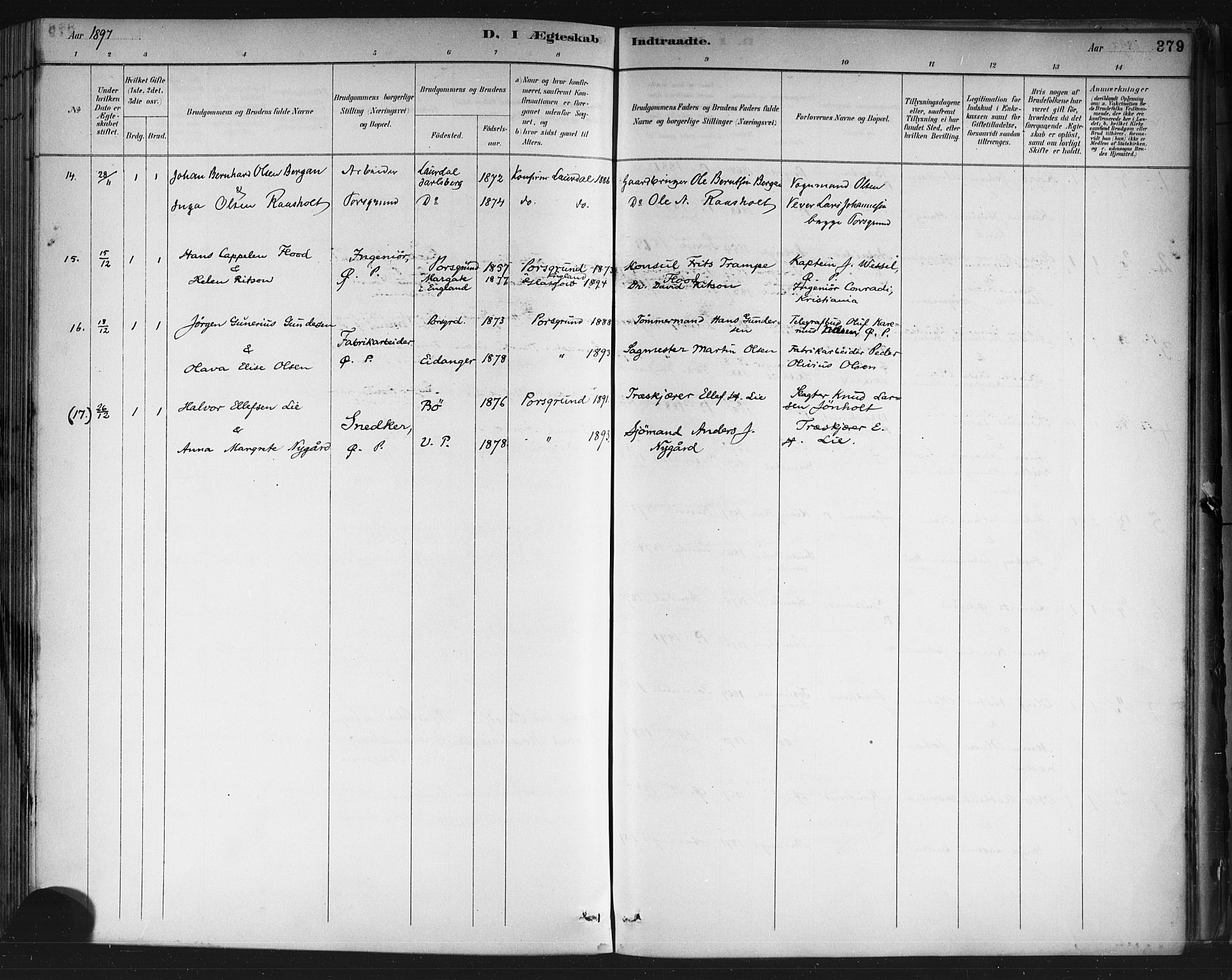 Porsgrunn kirkebøker , AV/SAKO-A-104/G/Gb/L0005: Parish register (copy) no. II 5, 1883-1915, p. 379