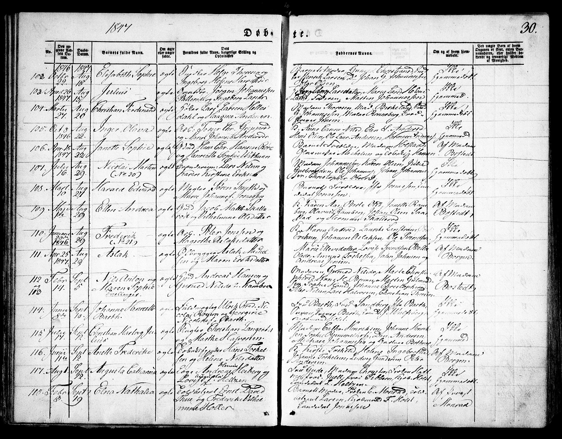 Moss prestekontor Kirkebøker, AV/SAO-A-2003/F/Fa/L0007: Parish register (official) no. I 7, 1845-1851, p. 30