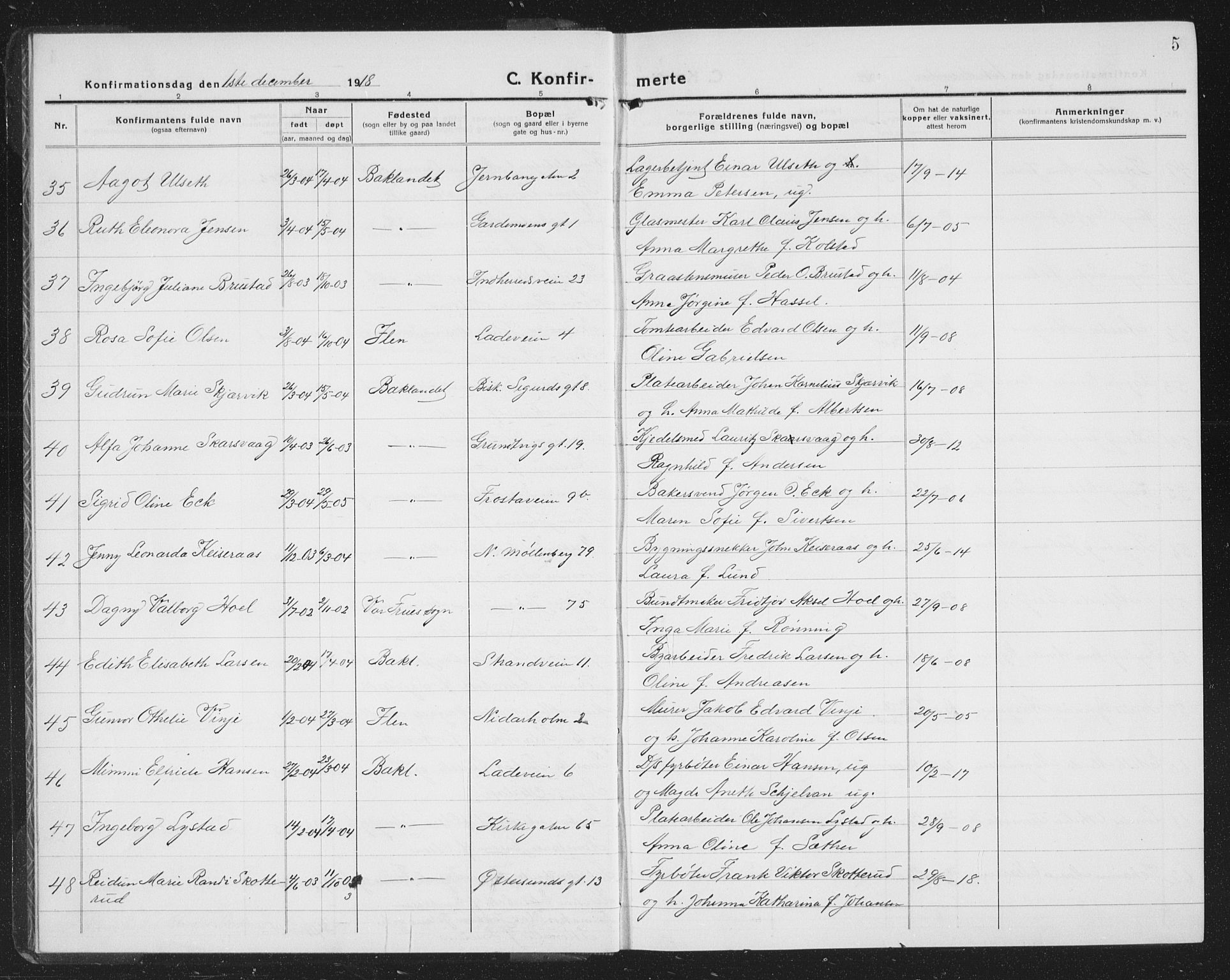 Ministerialprotokoller, klokkerbøker og fødselsregistre - Sør-Trøndelag, AV/SAT-A-1456/605/L0258: Parish register (copy) no. 605C05, 1918-1930, p. 5