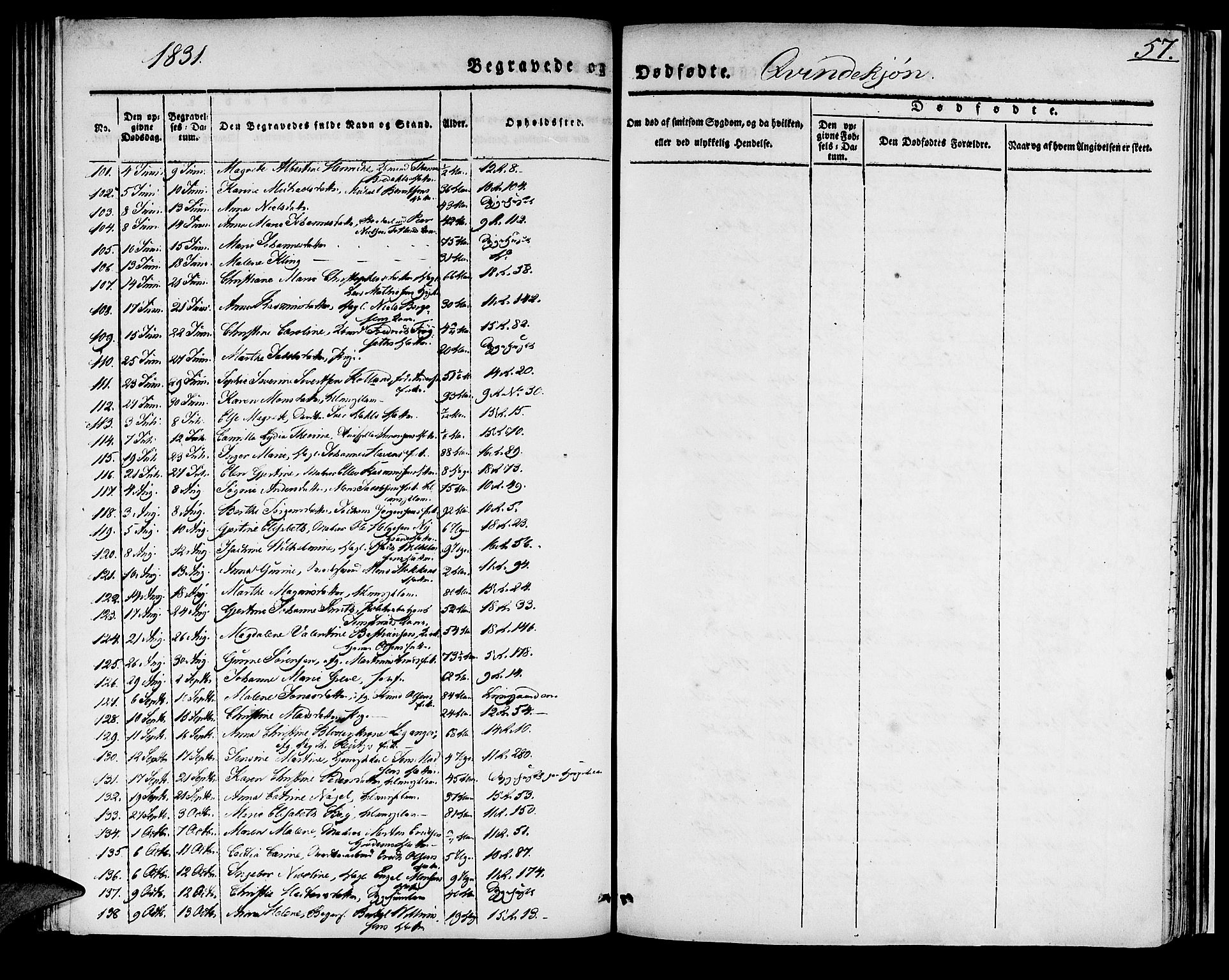 Domkirken sokneprestembete, SAB/A-74801/H/Haa/L0014: Parish register (official) no. A 13, 1830-1837, p. 57
