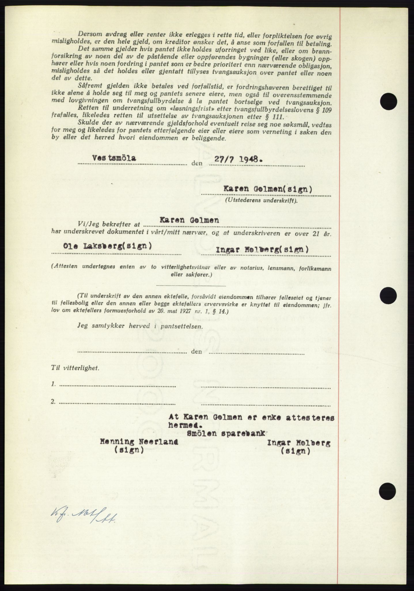 Nordmøre sorenskriveri, AV/SAT-A-4132/1/2/2Ca: Mortgage book no. B99, 1948-1948, Diary no: : 2553/1948