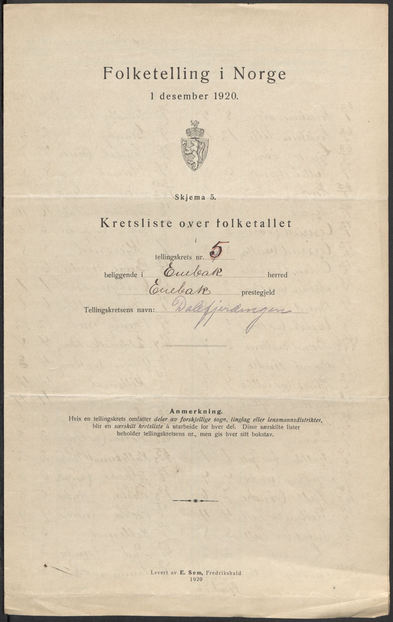 SAO, 1920 census for Enebakk, 1920, p. 23