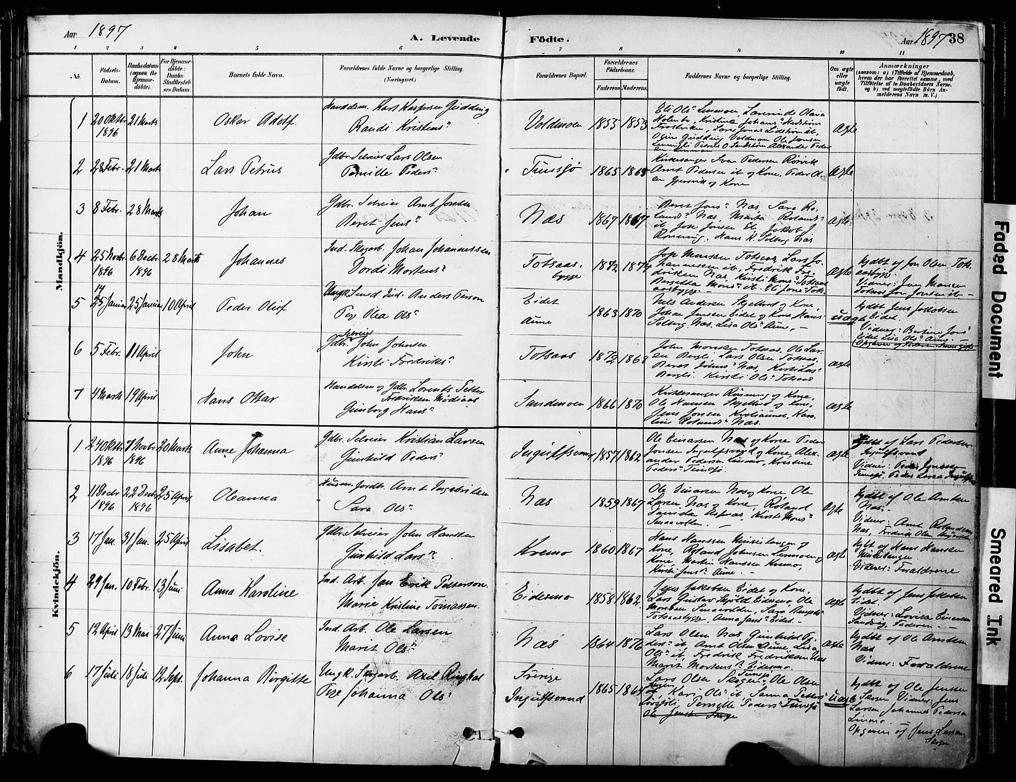 Ministerialprotokoller, klokkerbøker og fødselsregistre - Nord-Trøndelag, SAT/A-1458/755/L0494: Parish register (official) no. 755A03, 1882-1902, p. 38