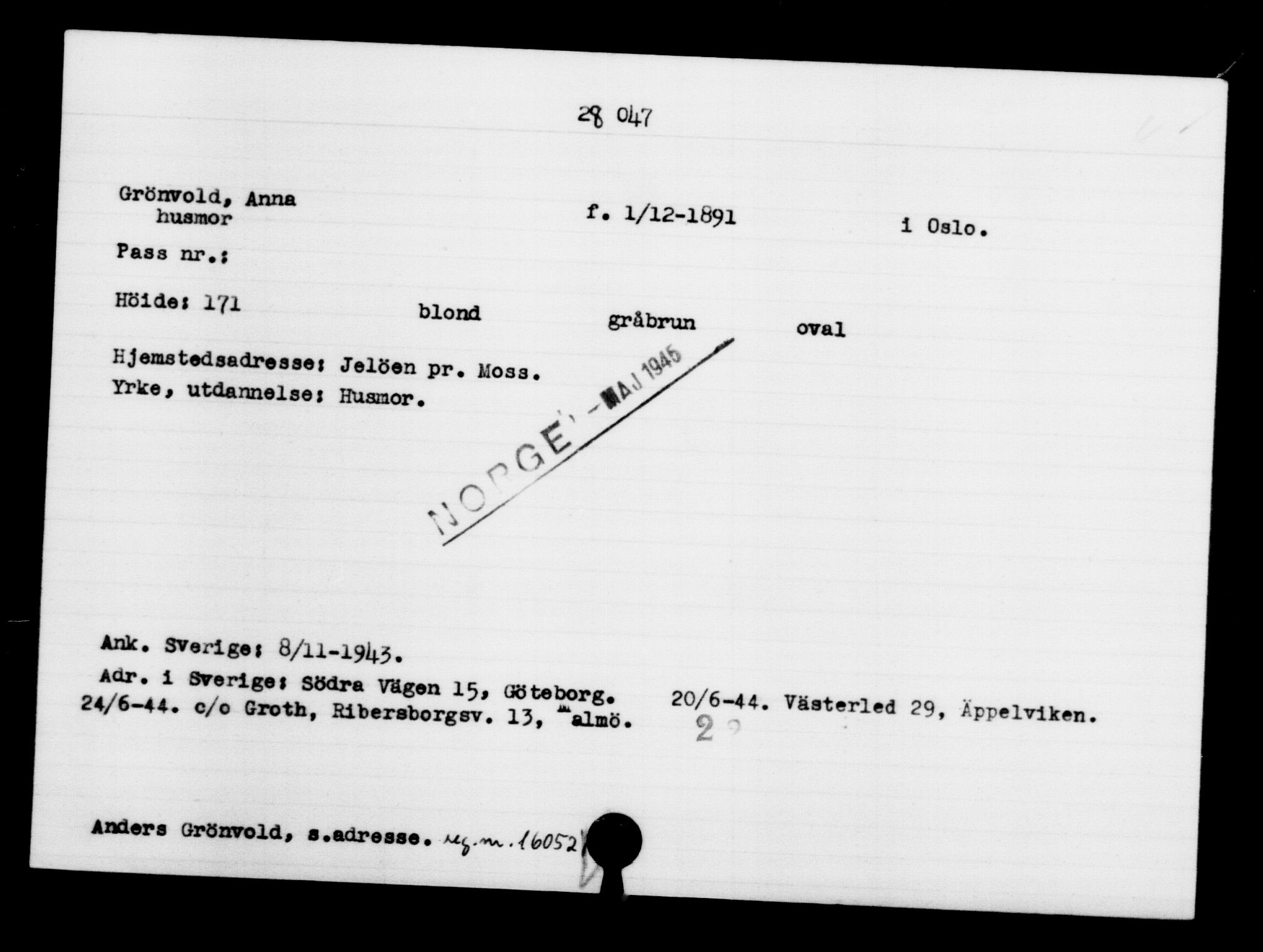 Den Kgl. Norske Legasjons Flyktningskontor, AV/RA-S-6753/V/Va/L0011: Kjesäterkartoteket.  Flyktningenr. 25300-28349, 1940-1945, p. 2930