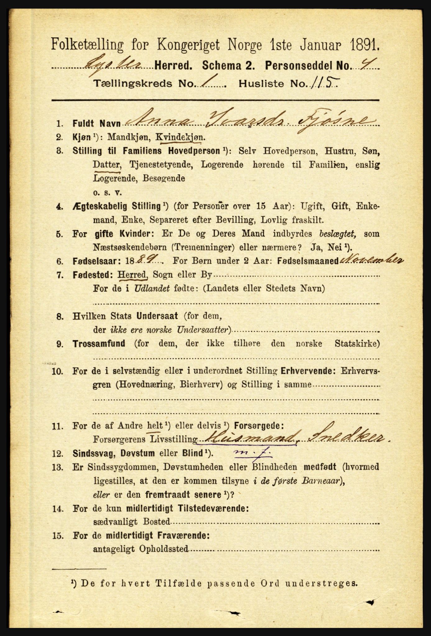 RA, 1891 census for 1426 Luster, 1891, p. 772