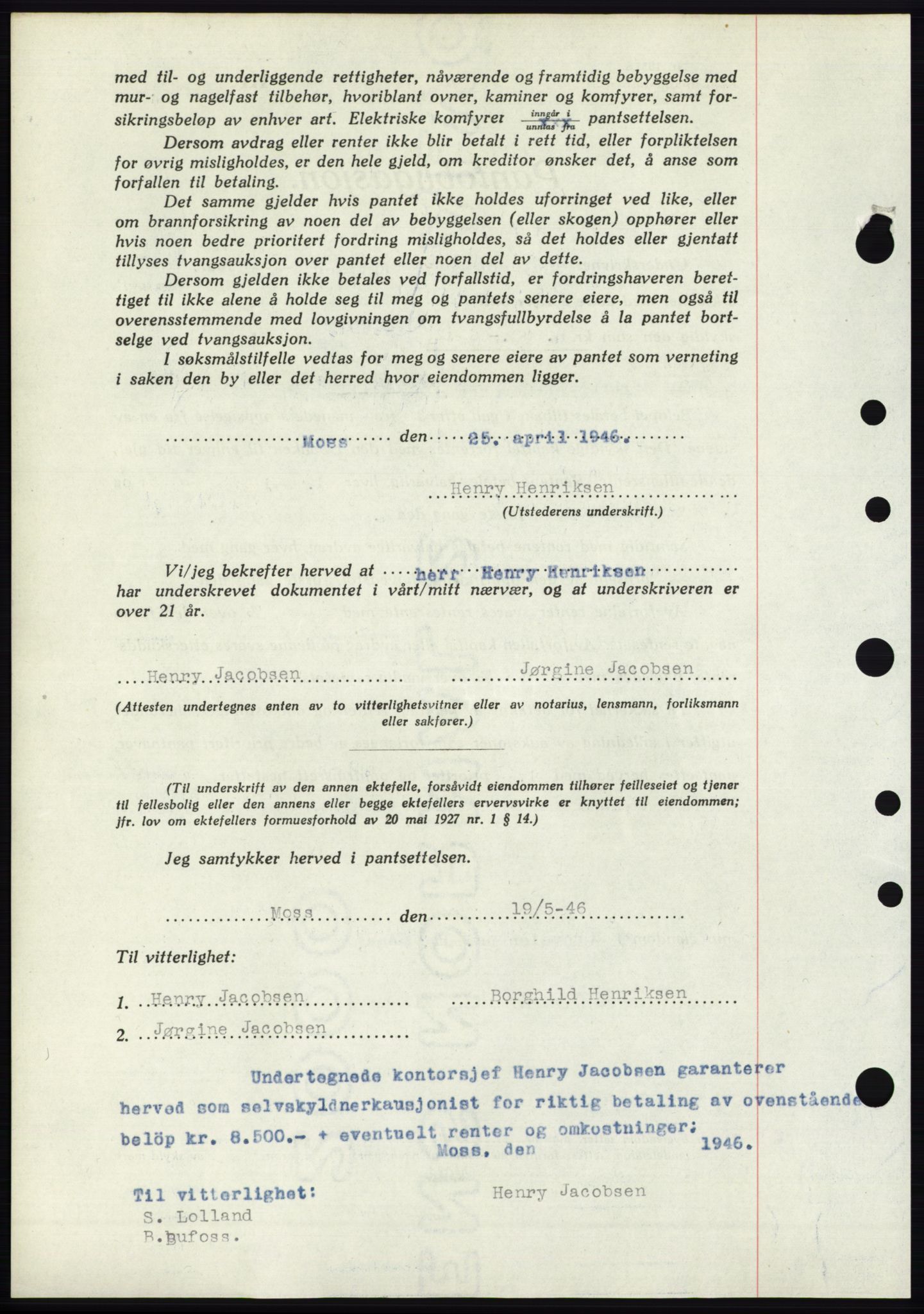 Moss sorenskriveri, SAO/A-10168: Mortgage book no. B15, 1946-1946, Diary no: : 1069/1946
