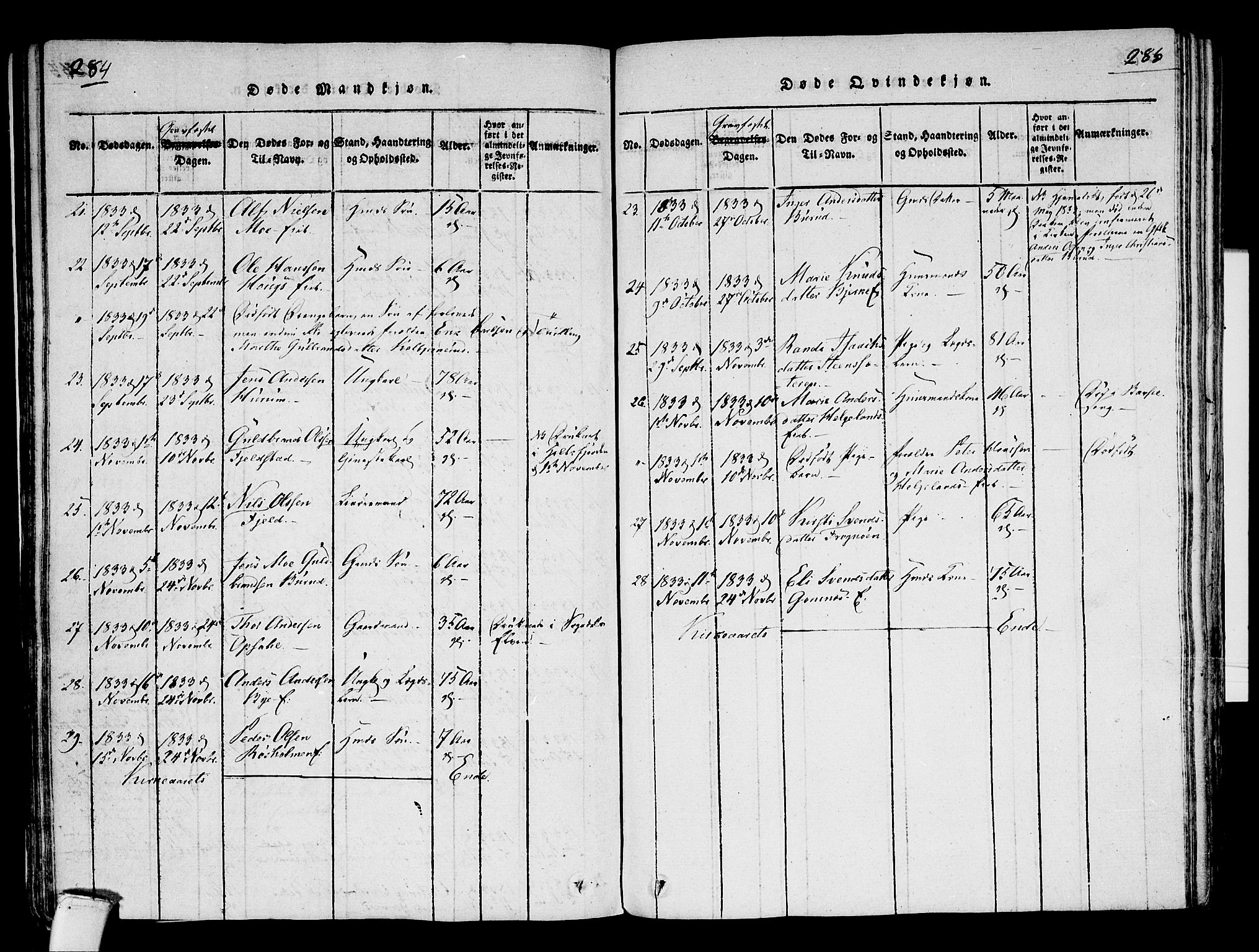 Hole kirkebøker, SAKO/A-228/F/Fa/L0004: Parish register (official) no. I 4, 1814-1833, p. 284-285