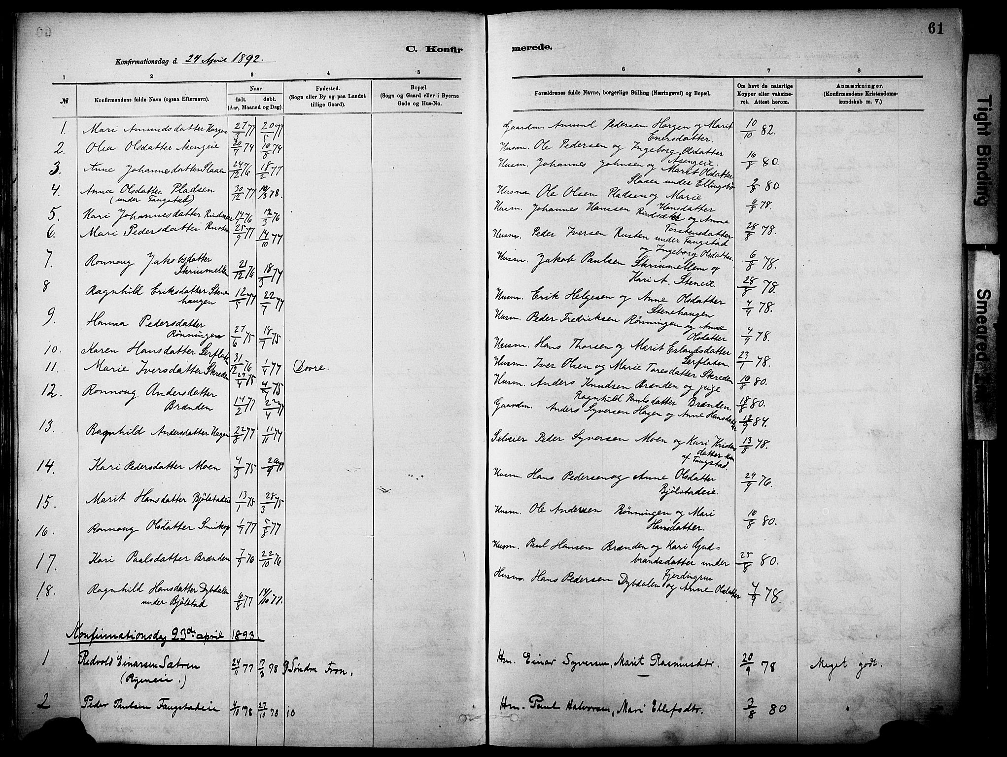 Vågå prestekontor, SAH/PREST-076/H/Ha/Haa/L0010: Parish register (official) no. 10, 1887-1904, p. 61