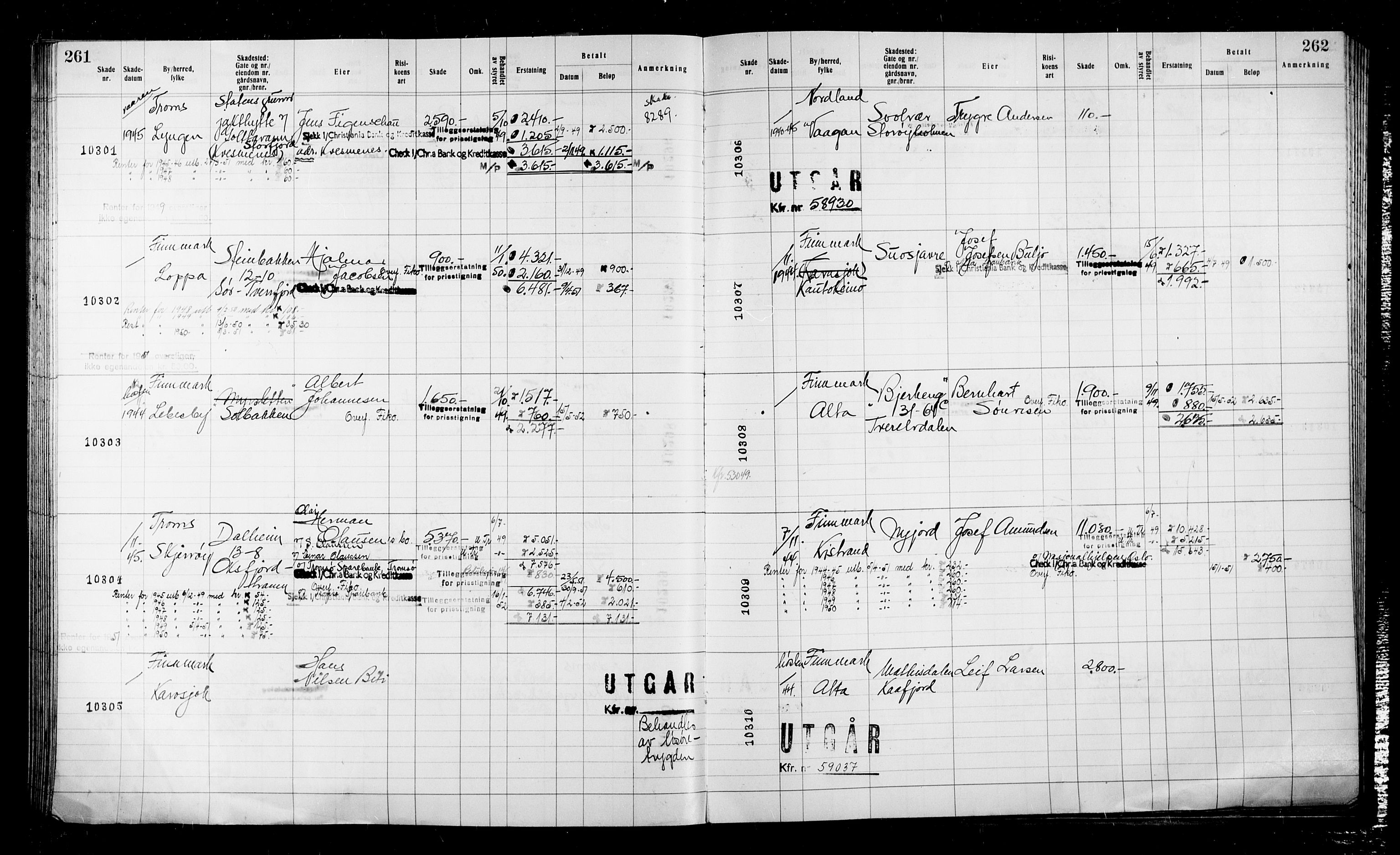 Krigsskadetrygdene for bygninger og løsøre, AV/RA-S-1548/V/L0043: Bygning, ikke trygdet., 1940-1945, p. 261-262