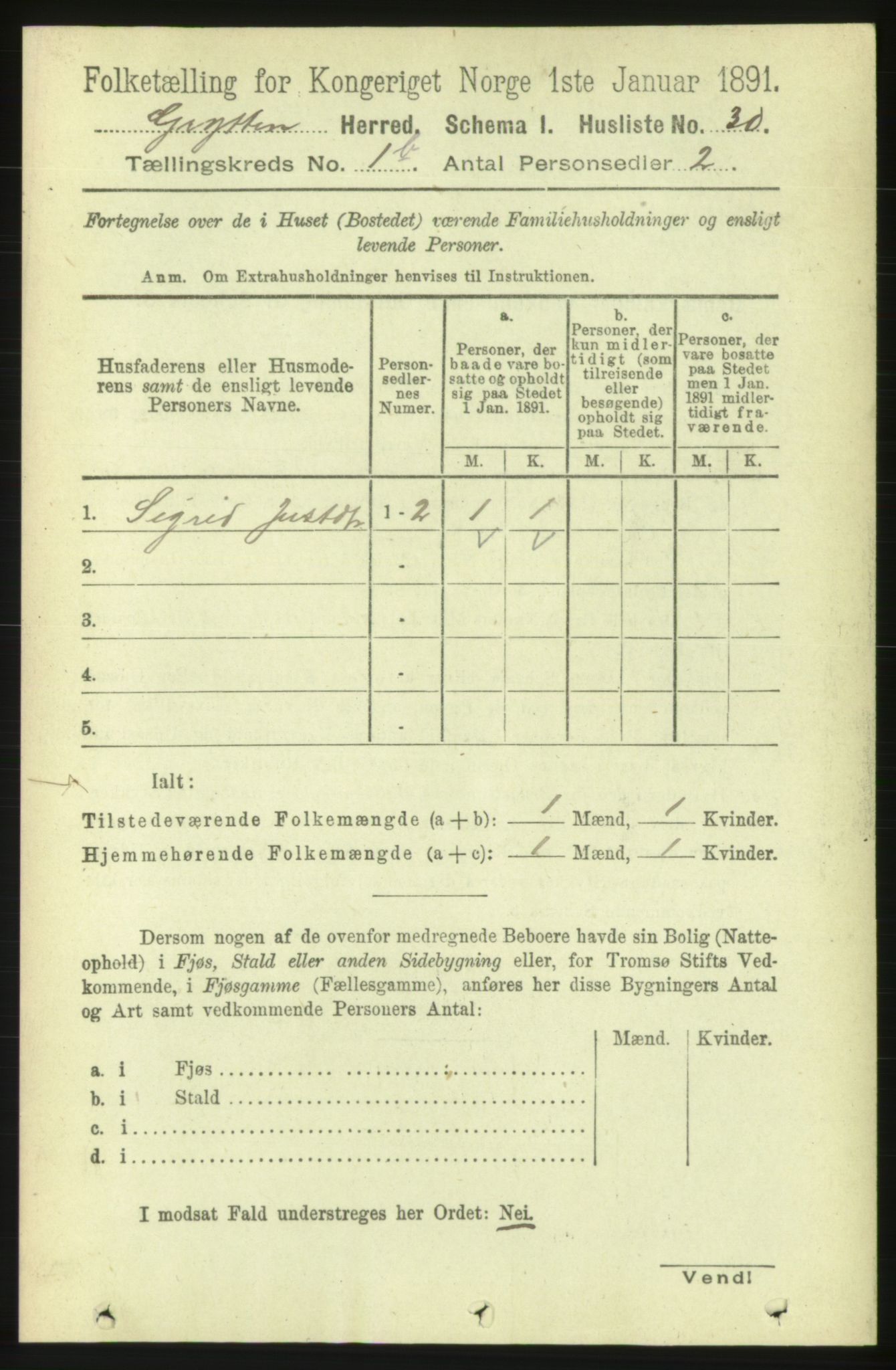 RA, 1891 census for 1539 Grytten, 1891, p. 176