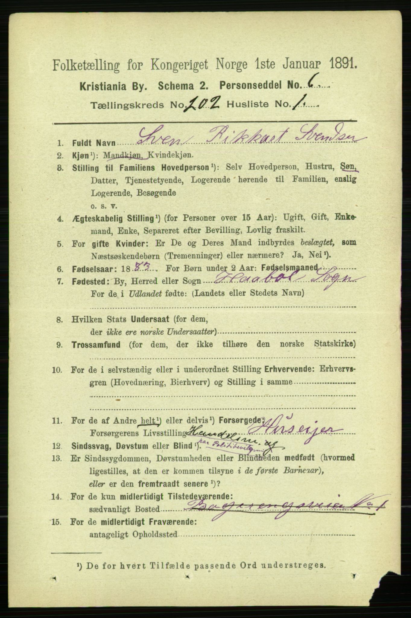 RA, 1891 census for 0301 Kristiania, 1891, p. 121526