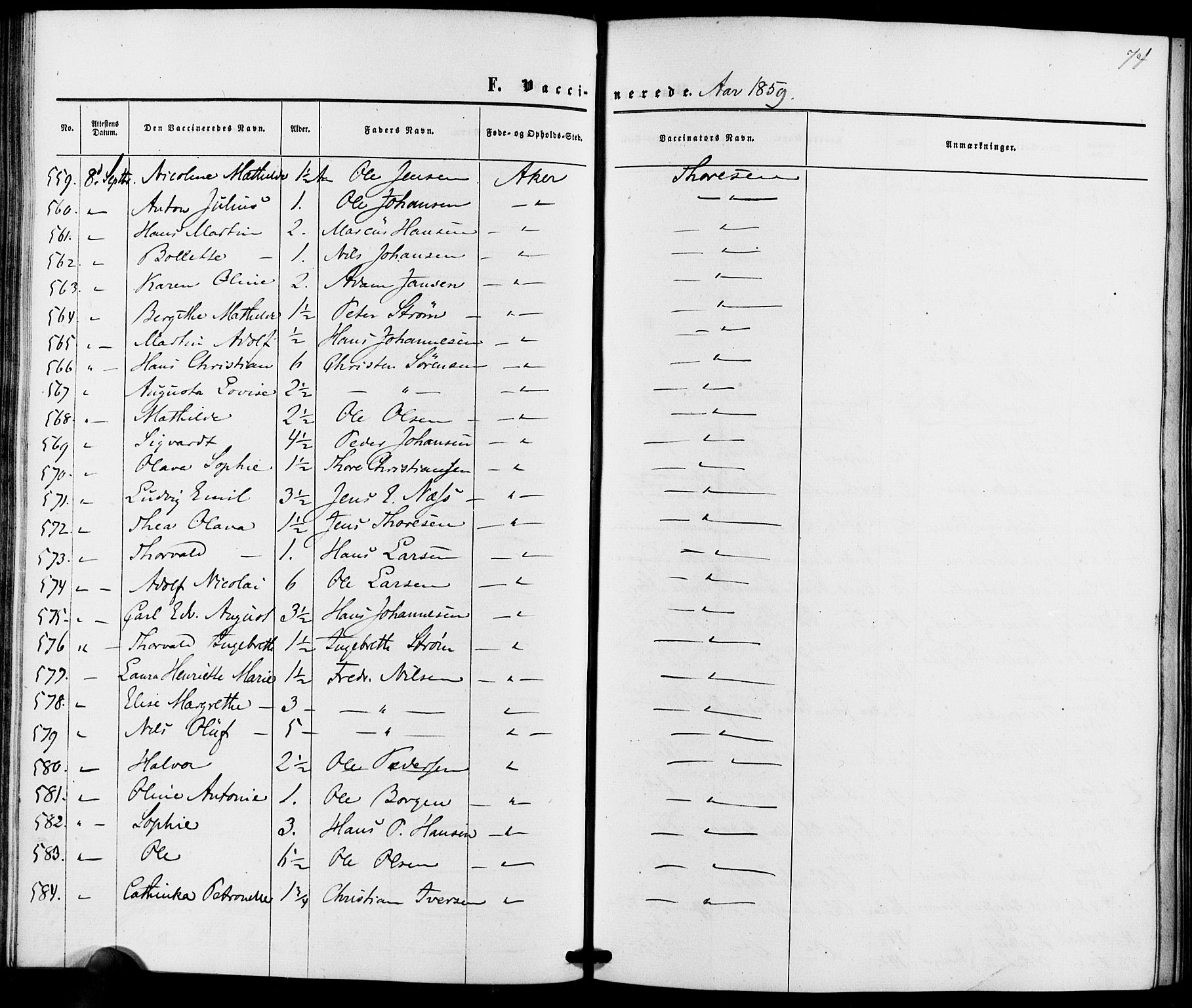 Vestre Aker prestekontor Kirkebøker, AV/SAO-A-10025/K/Ka/L0001: Vaccination register no. 1, 1857-1867, p. 74