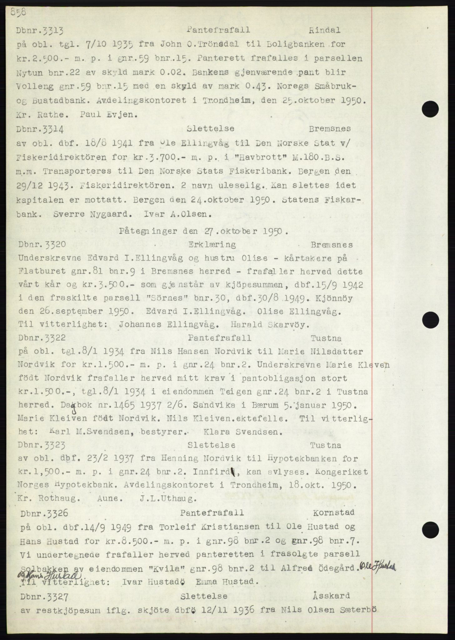 Nordmøre sorenskriveri, AV/SAT-A-4132/1/2/2Ca: Mortgage book no. C82b, 1946-1951, Diary no: : 3313/1950