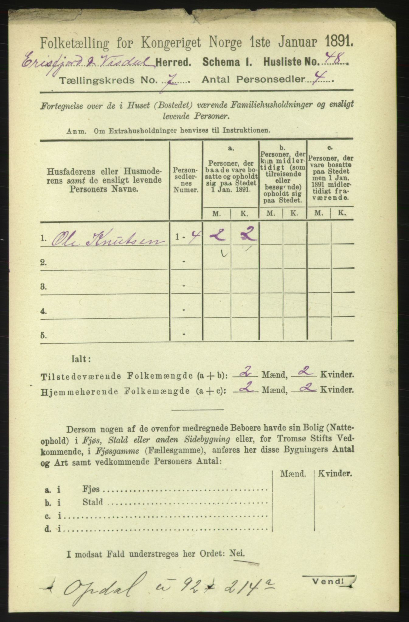 RA, 1891 census for 1542 Eresfjord og Vistdal, 1891, p. 1962