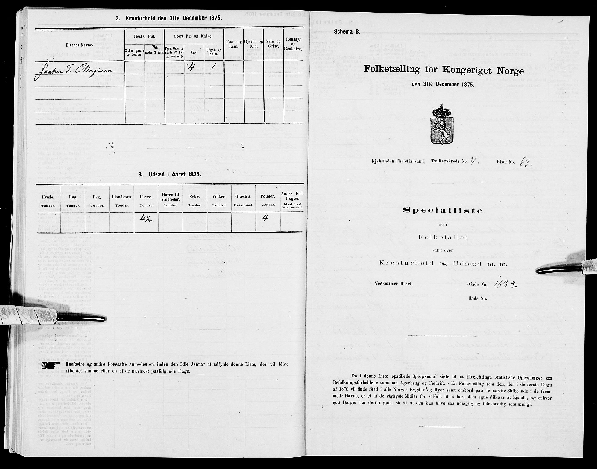 SAK, 1875 census for 1001P Kristiansand, 1875, p. 577