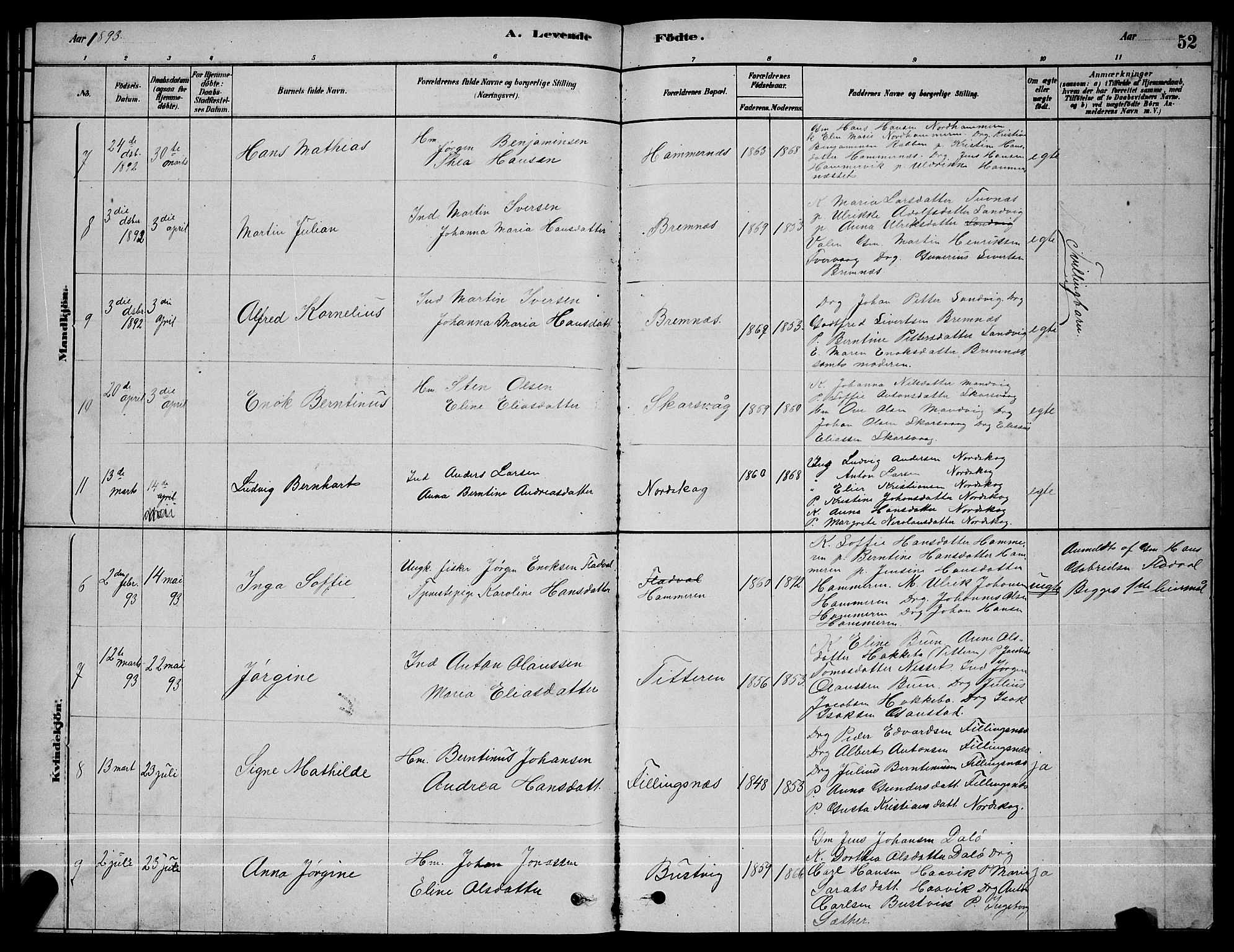 Ministerialprotokoller, klokkerbøker og fødselsregistre - Sør-Trøndelag, SAT/A-1456/641/L0597: Parish register (copy) no. 641C01, 1878-1893, p. 52