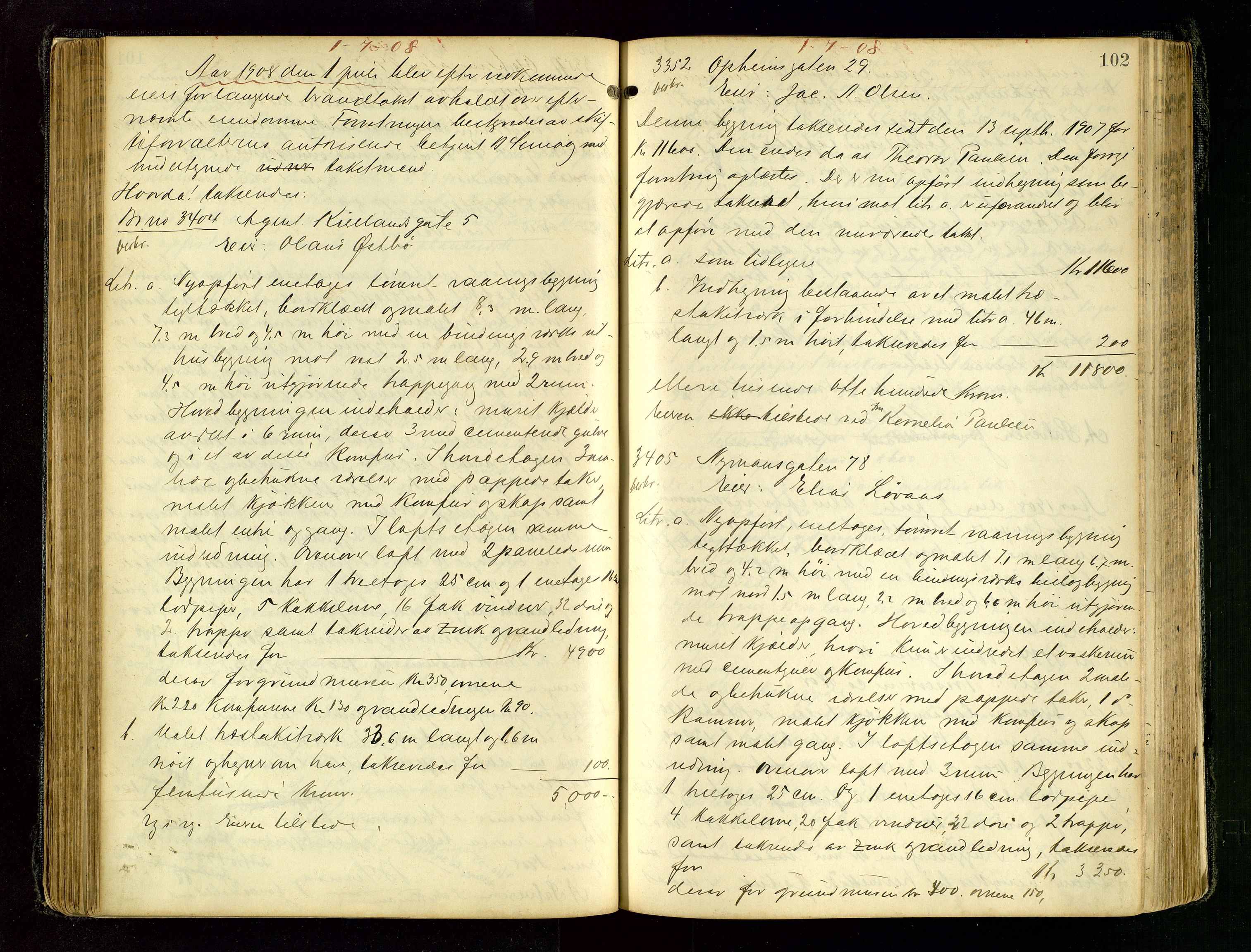 Norges Brannkasse Stavanger, AV/SAST-A-102143/F/Fd/L0008: Branntaksprotokoll nr. 19, 1906-1910, p. 101b-102a