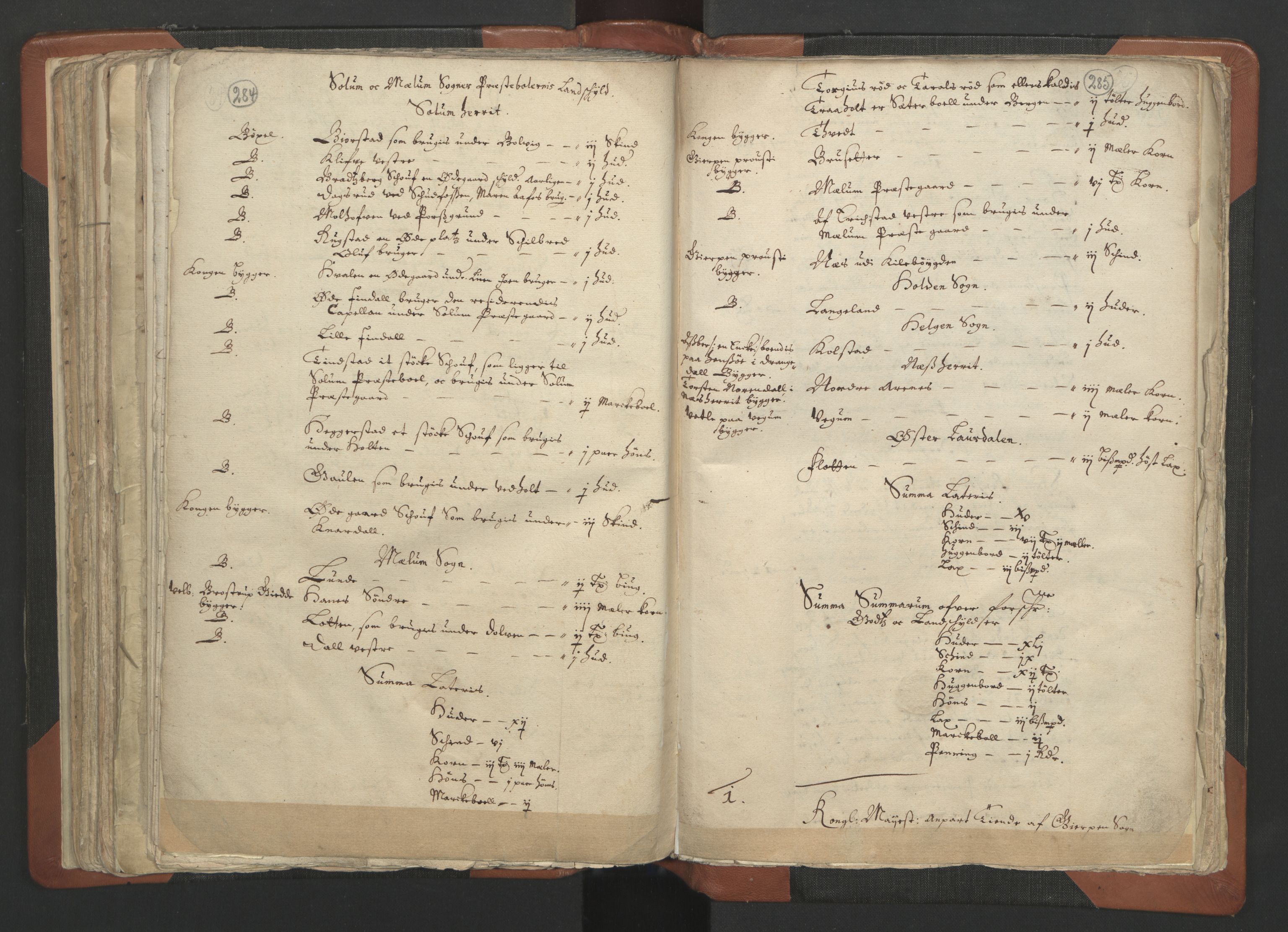 RA, Vicar's Census 1664-1666, no. 12: Øvre Telemark deanery, Nedre Telemark deanery and Bamble deanery, 1664-1666, p. 284-285