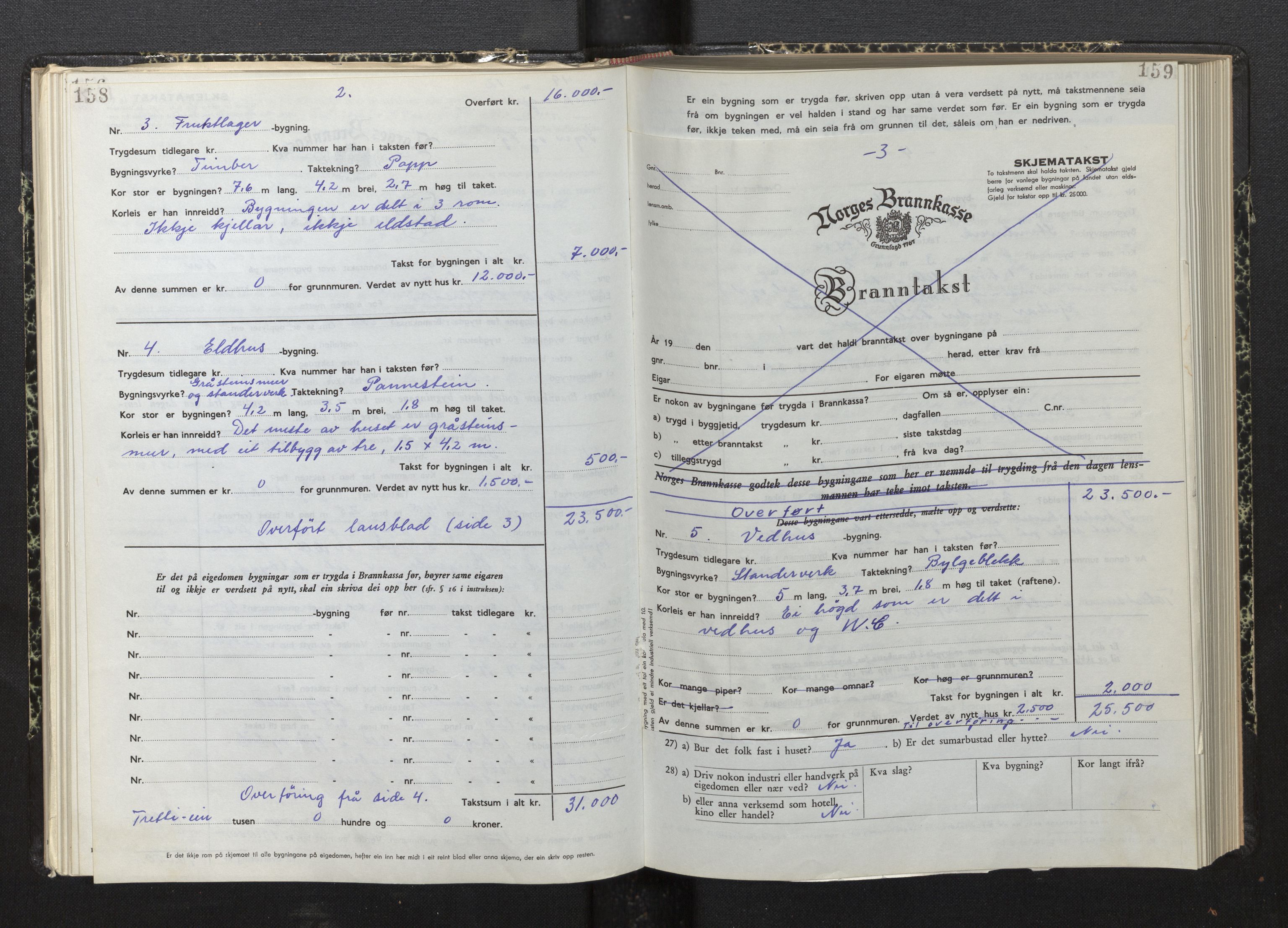 Lensmannen i Leikanger, AV/SAB-A-29201/0012/L0010: Branntakstprotokoll, skjematakst, 1952-1955, p. 158-159