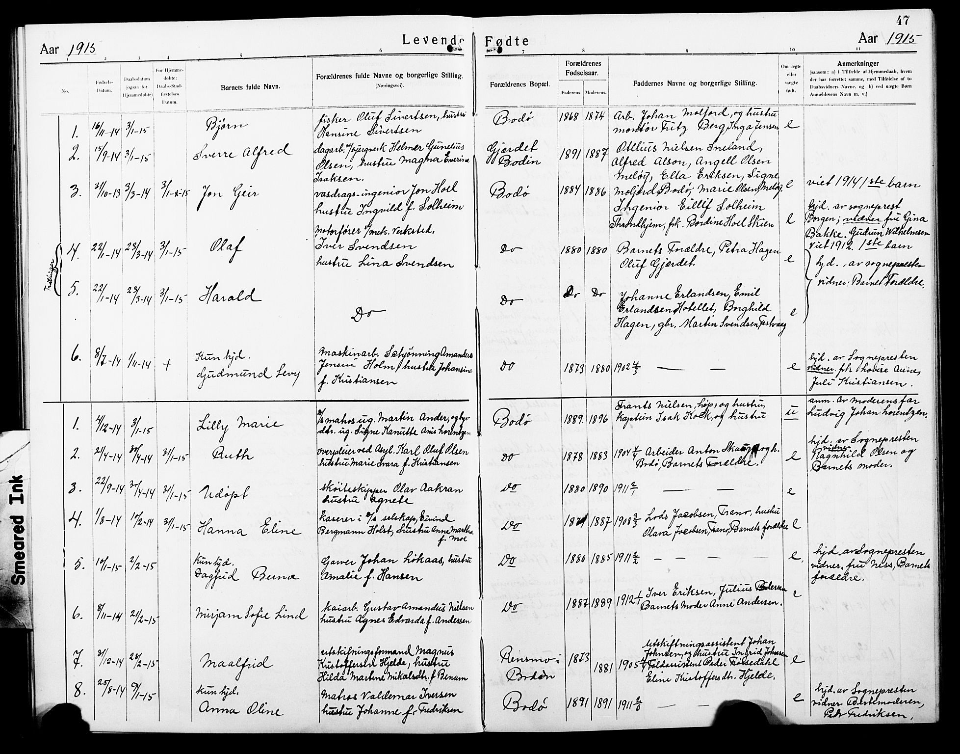 Ministerialprotokoller, klokkerbøker og fødselsregistre - Nordland, AV/SAT-A-1459/801/L0034: Parish register (copy) no. 801C09, 1910-1922, p. 47