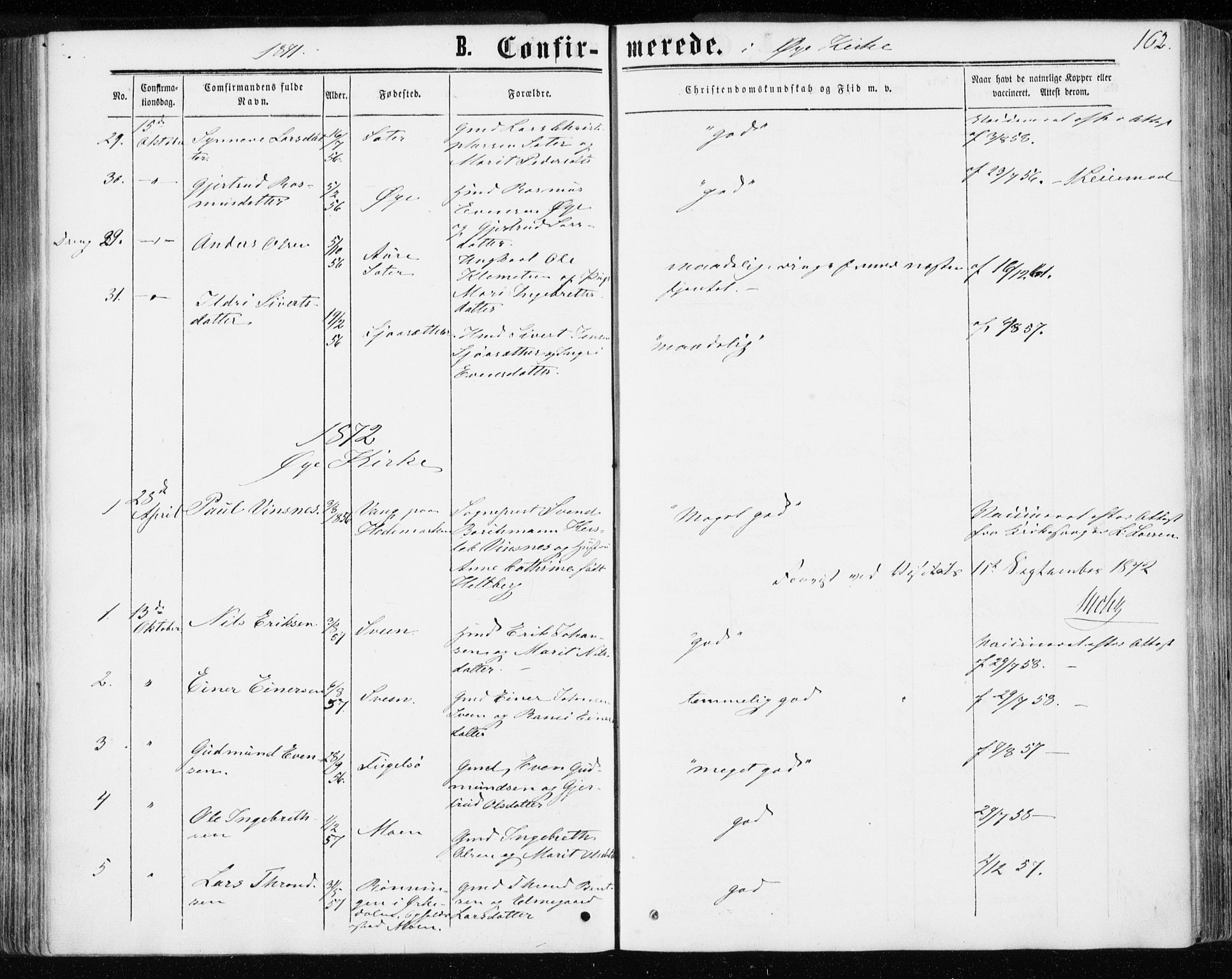 Ministerialprotokoller, klokkerbøker og fødselsregistre - Møre og Romsdal, SAT/A-1454/595/L1045: Parish register (official) no. 595A07, 1863-1873, p. 162