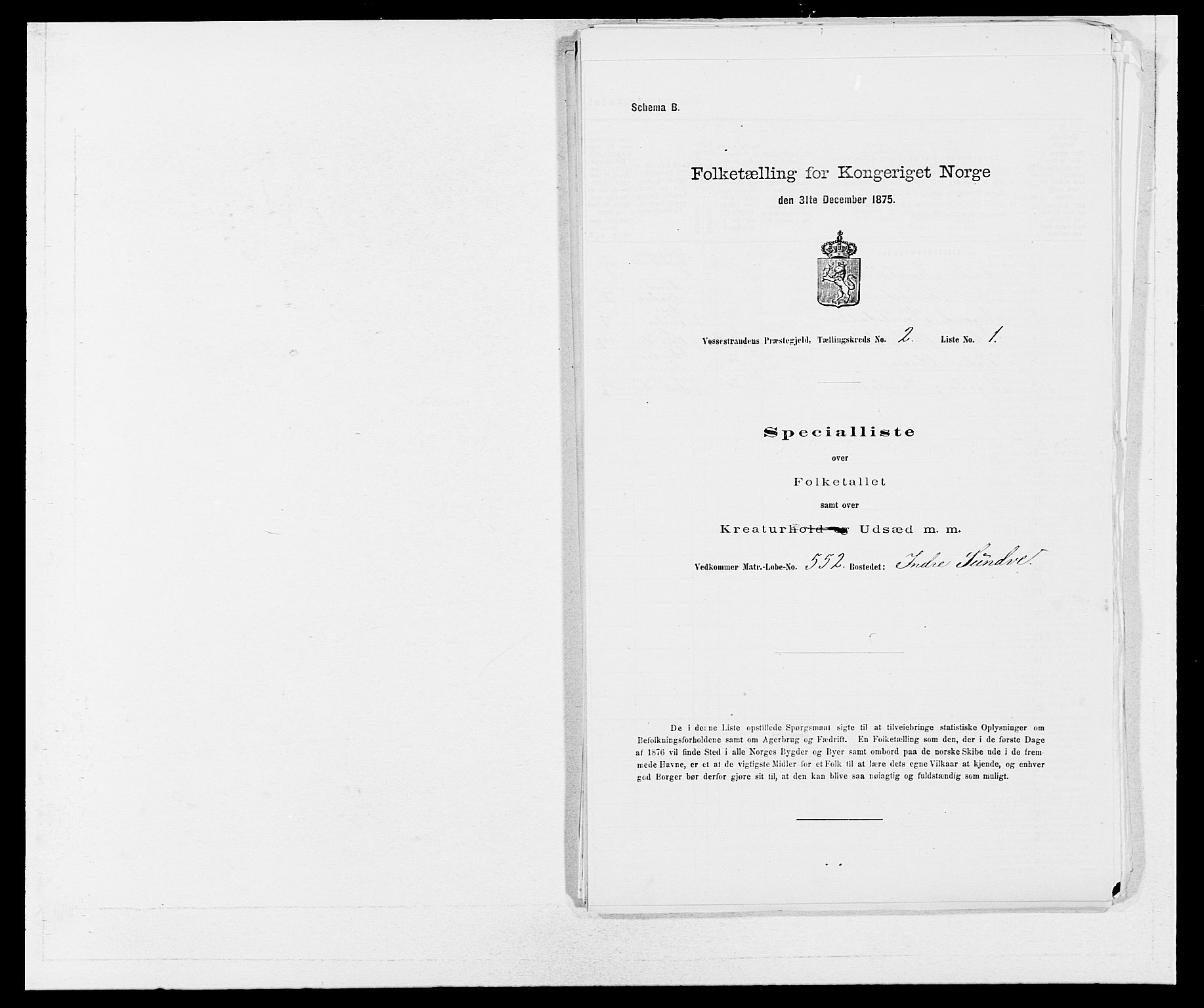 SAB, 1875 census for 1236P Vossestrand, 1875, p. 101