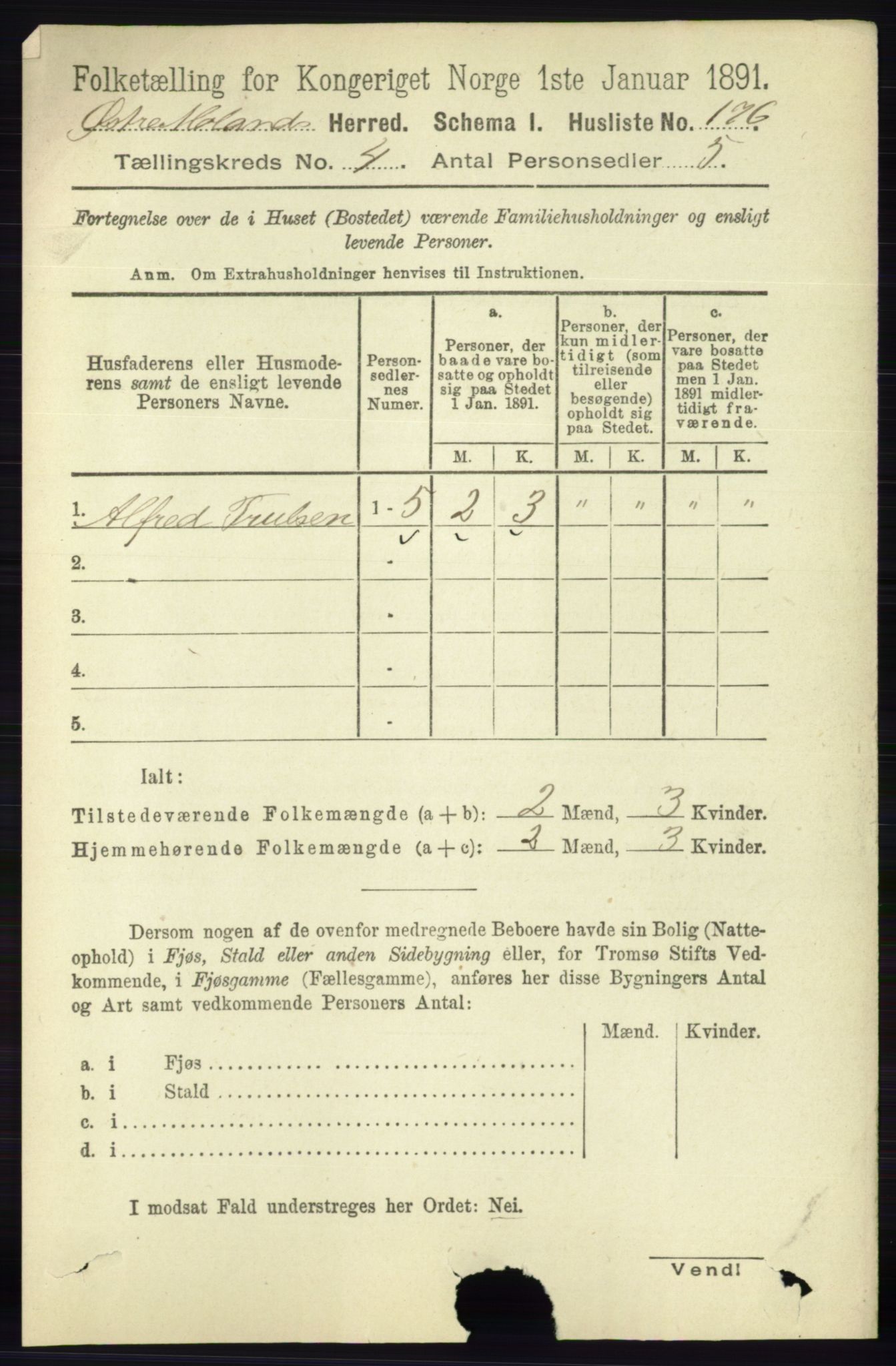 RA, 1891 census for 0918 Austre Moland, 1891, p. 2077