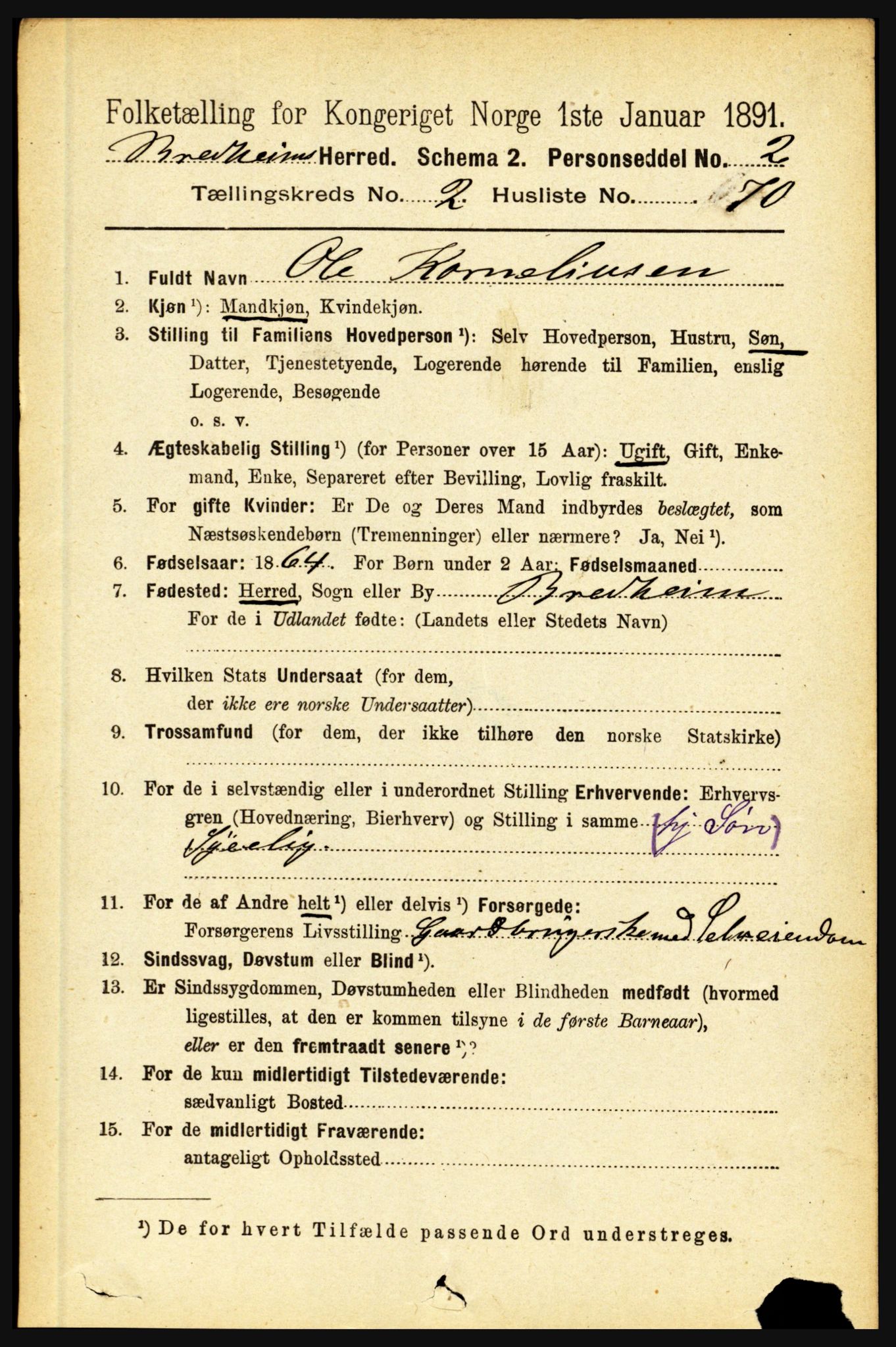 RA, 1891 census for 1446 Breim, 1891, p. 812